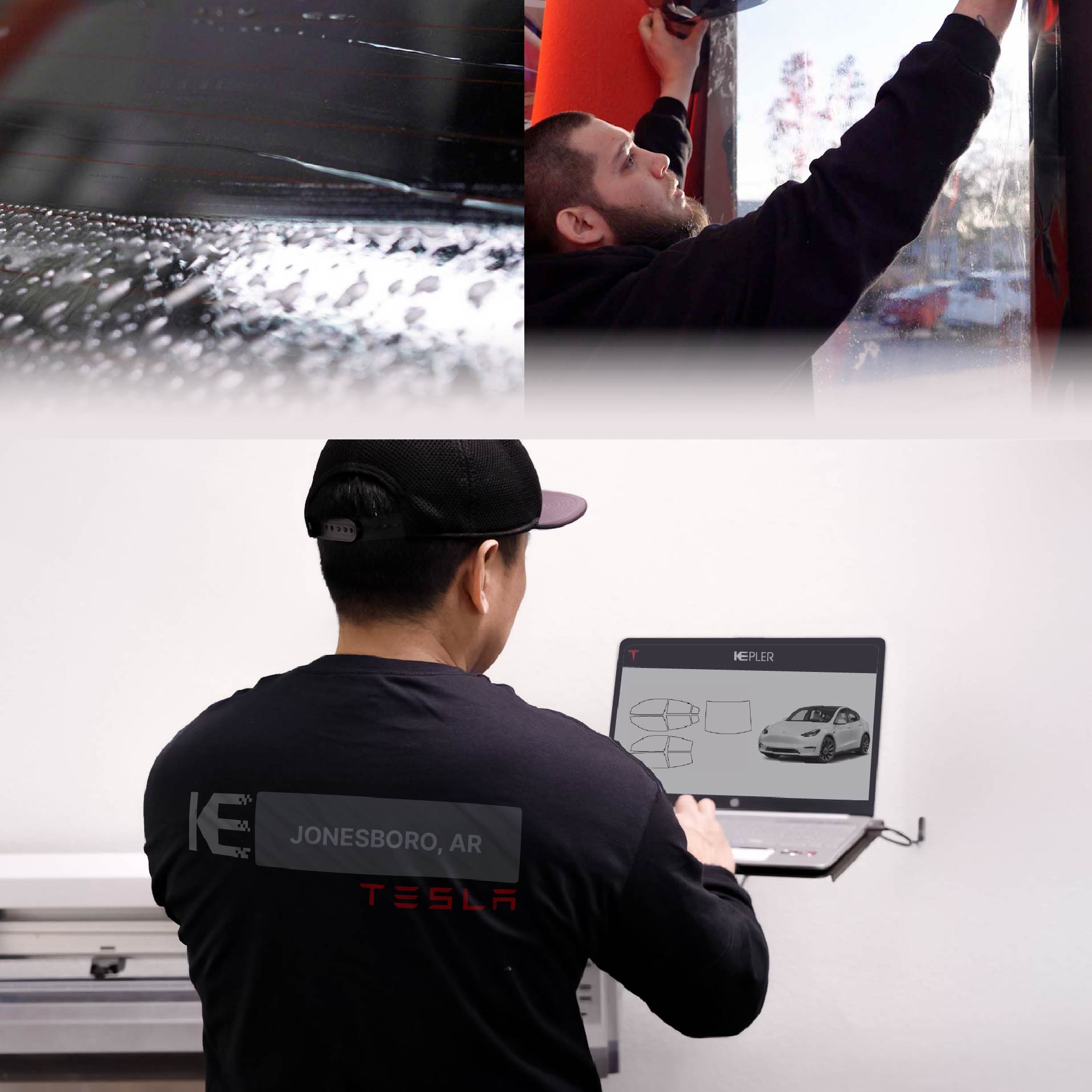 Kepler Technician Installing Advanced Window Tint to Tesla in Jonesboro