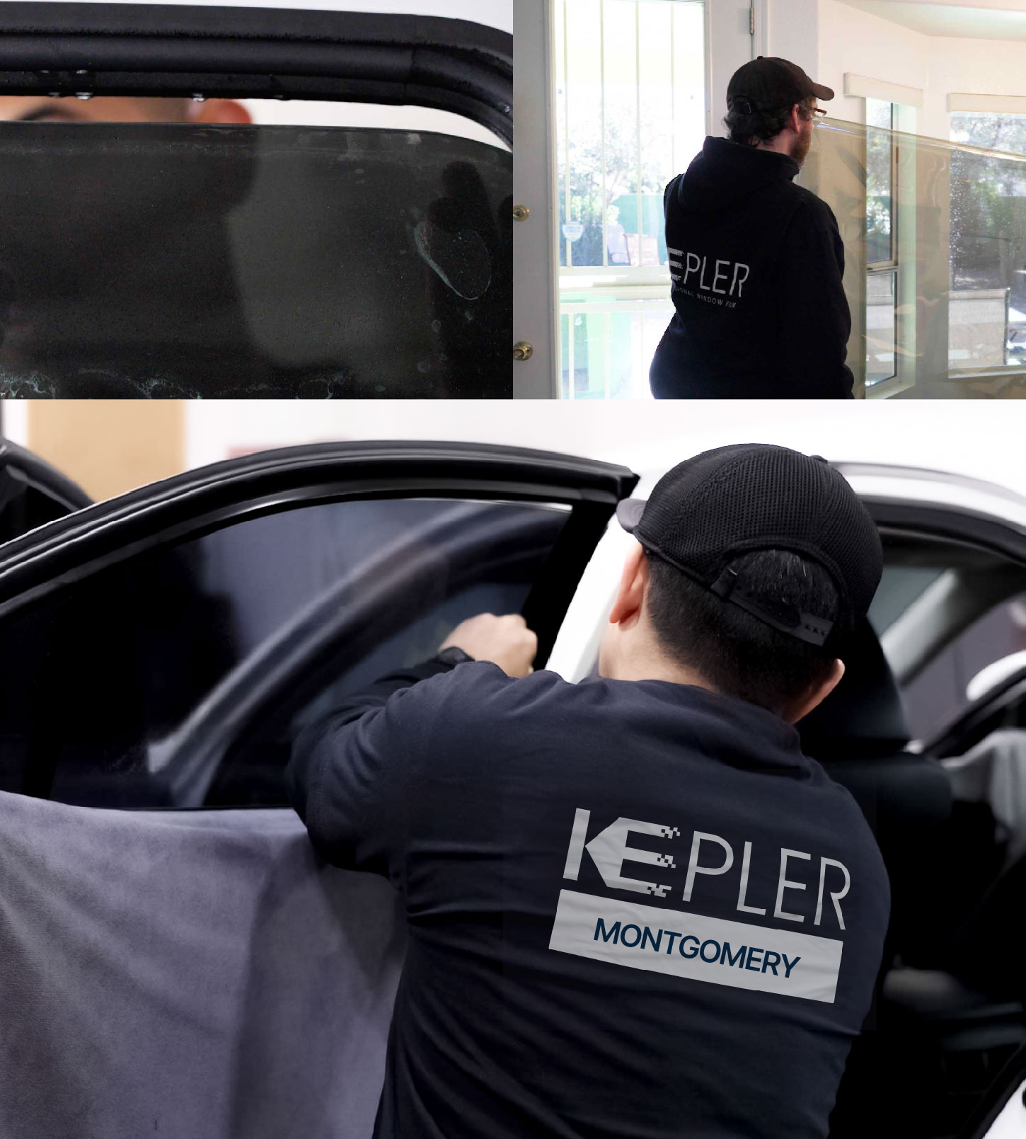 Automotive Window Tinting Expert Applying Film in Montgomery, Illinois