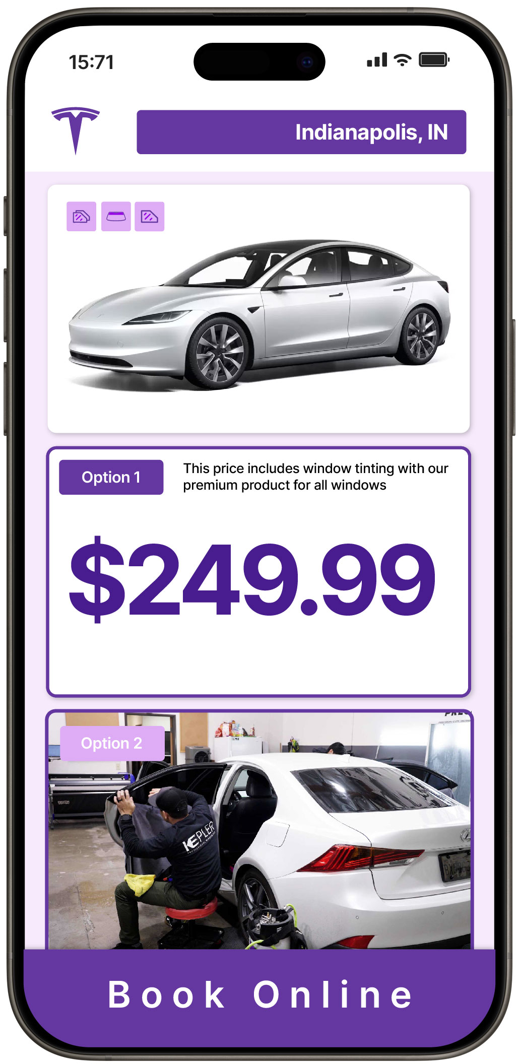 View Competitive Tesla Window Tinting Prices in Indianapolis, Indiana