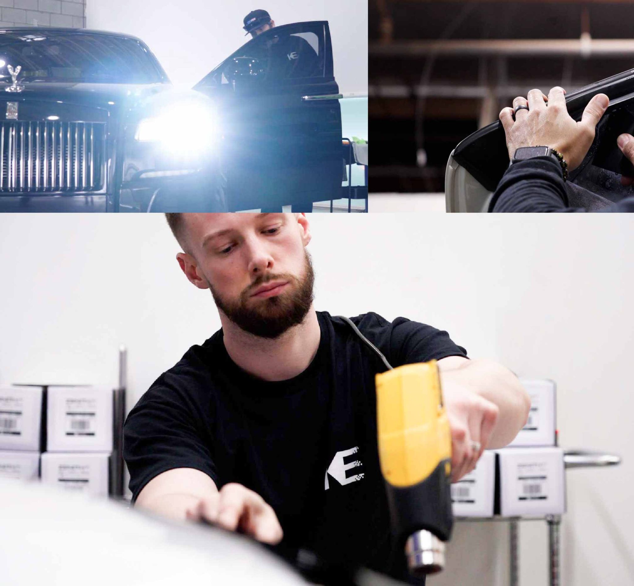 Expert Technician Applying Ceramic Window Tint to Tesla in Kentucky