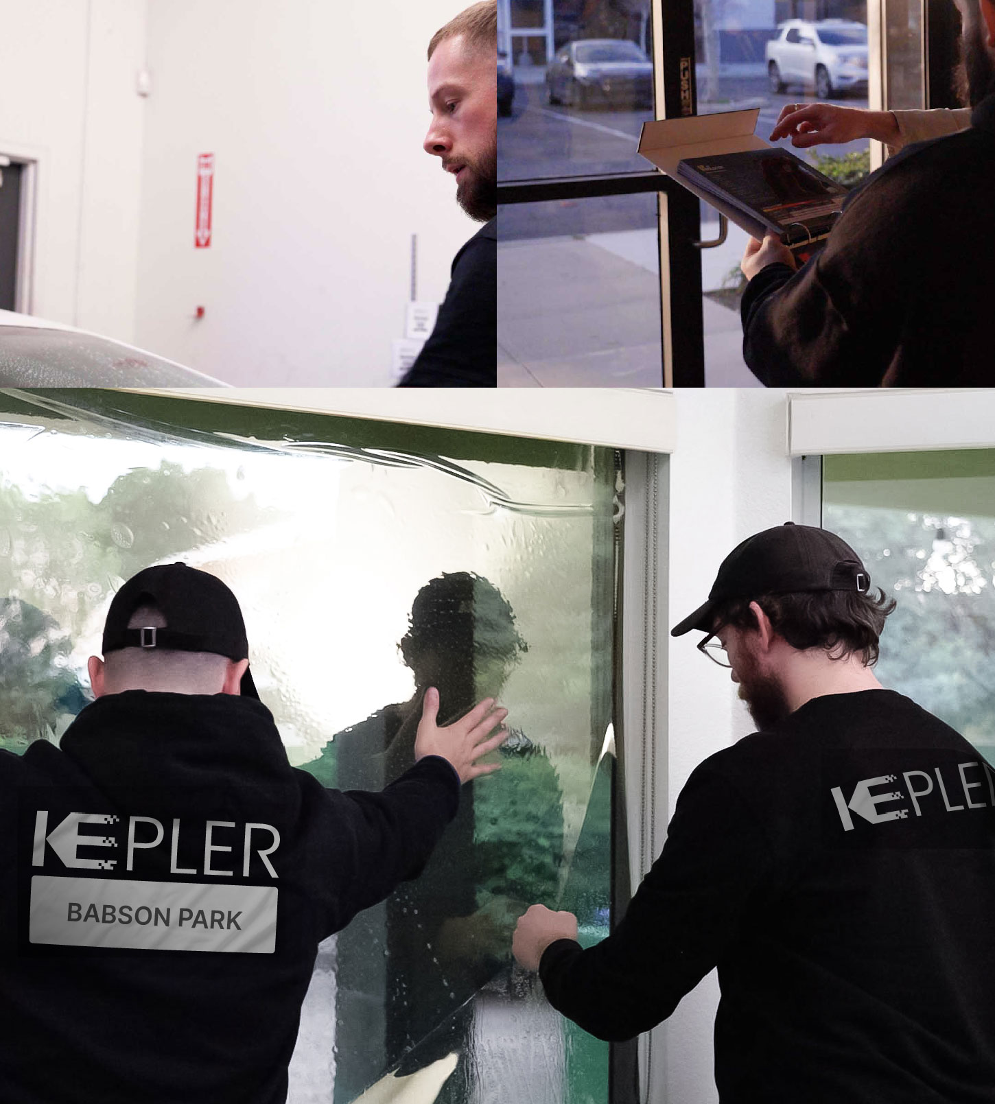 Kepler Technician Fitting High-tech Window Tint to Home in Babson Park