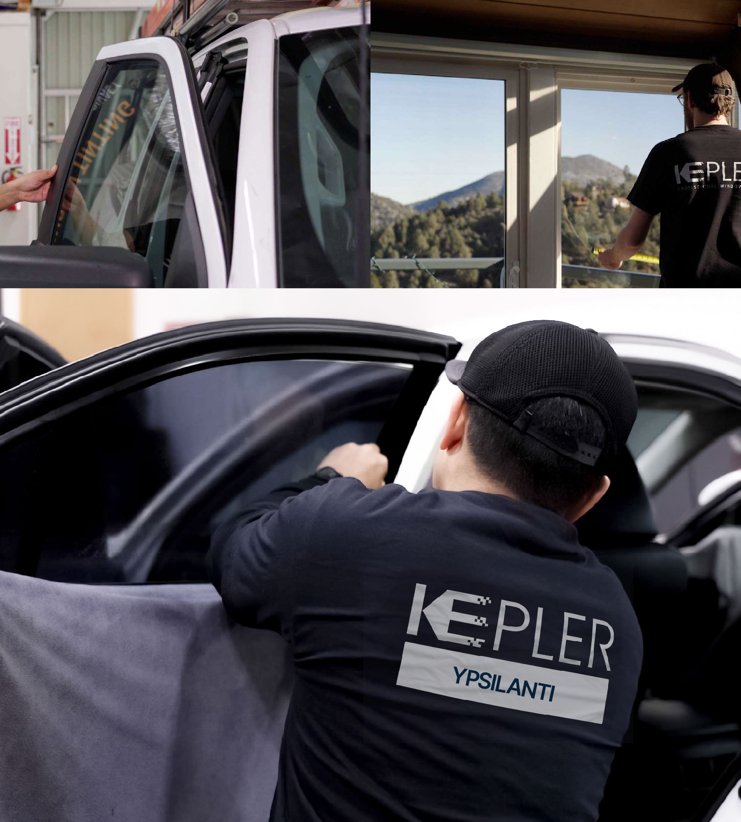 Automotive Window Tinting Expert Applying Film in Ypsilanti, Michigan