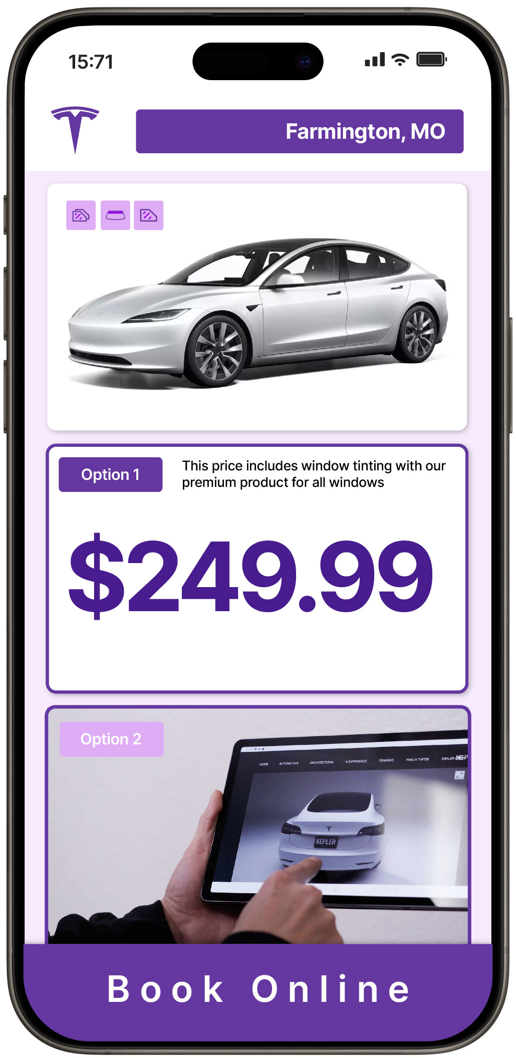 View Affordable Tesla Window Tinting Prices in Farmington, Missouri