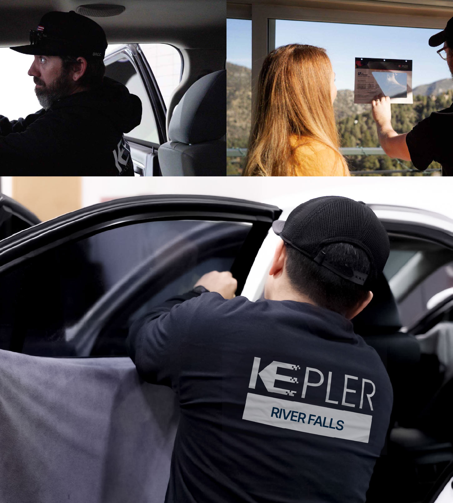 Automotive Window Tinting Expert Applying Film in River Falls, Wisconsin