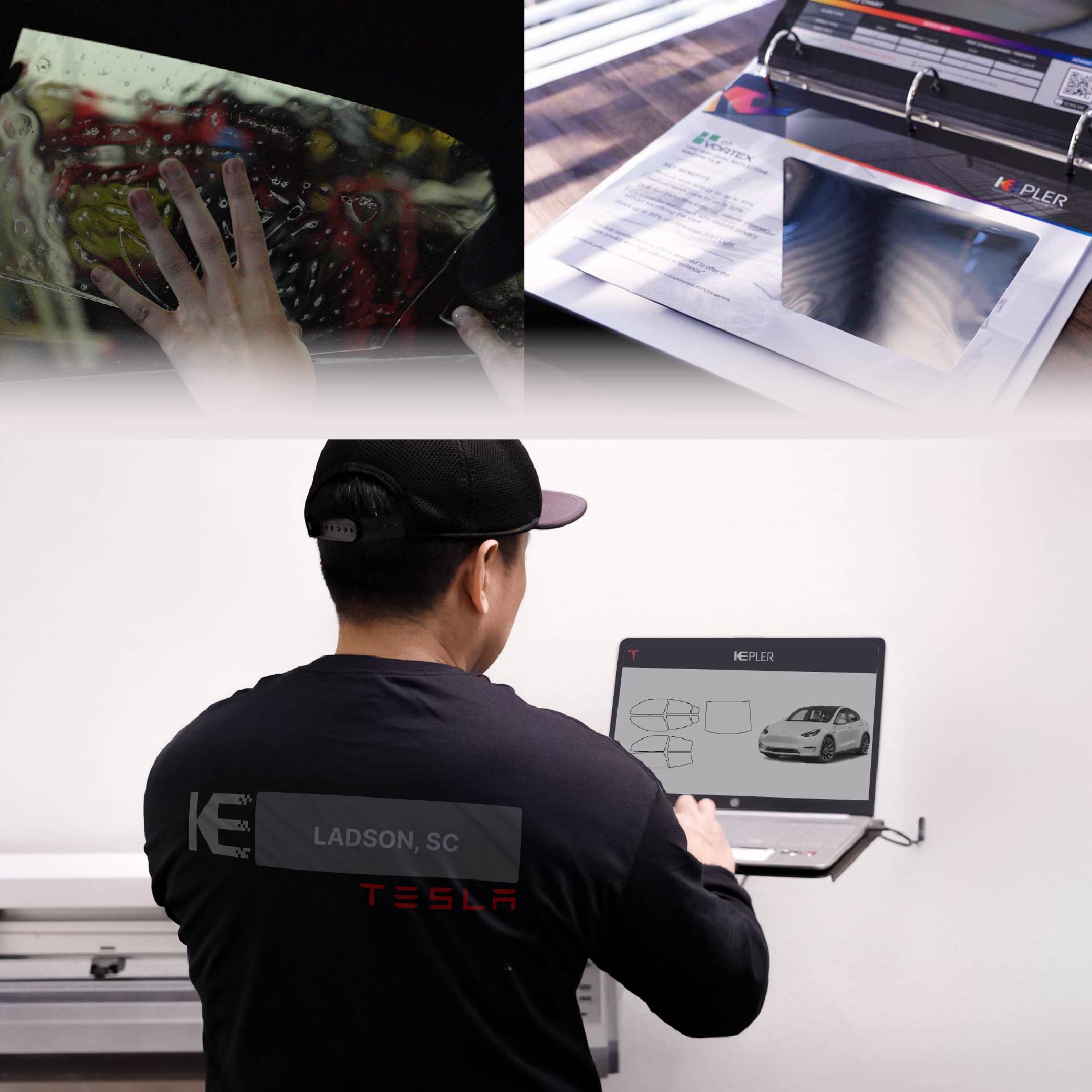 Expert Technician Installing Advanced Window Tint to Tesla in Ladson