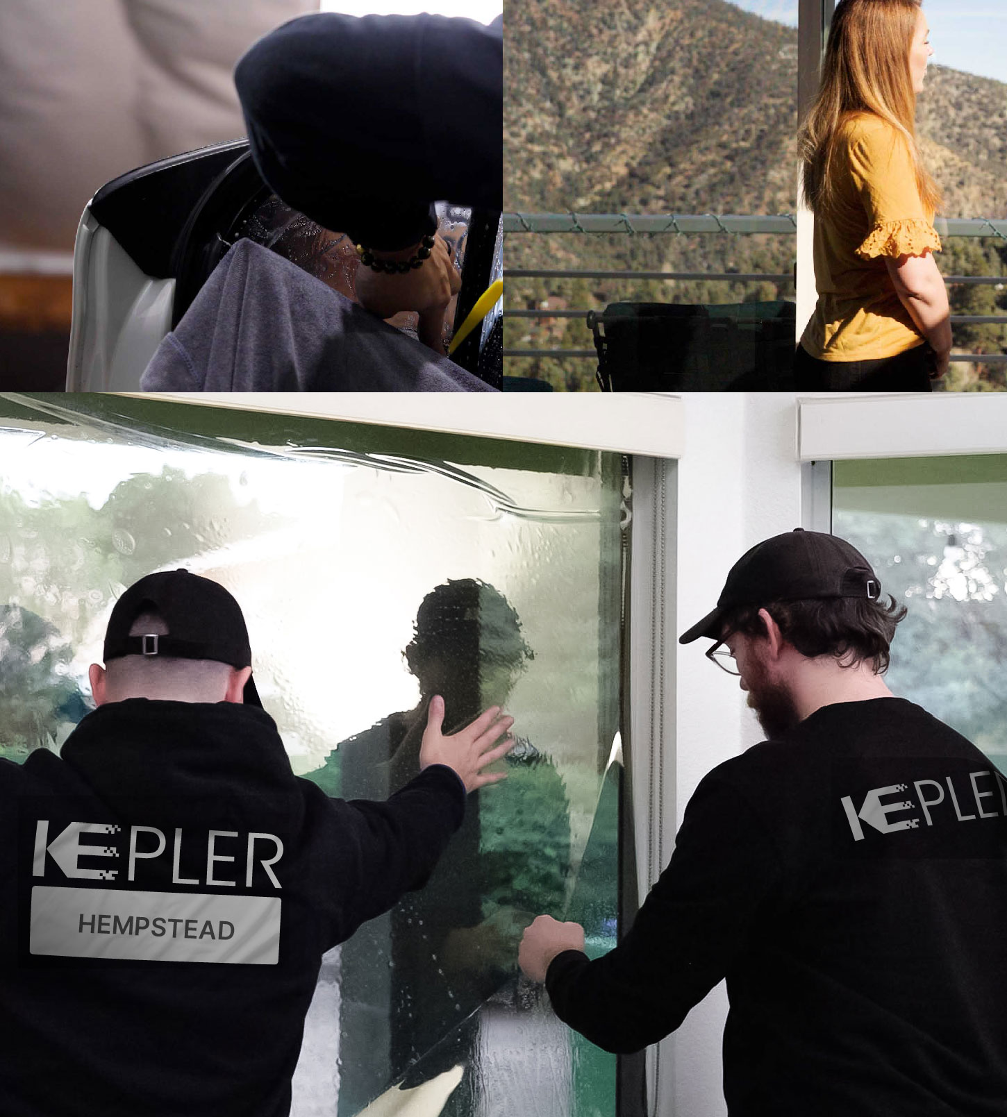 Kepler Technician Fitting High-tech Window Tint to Home in Hempstead