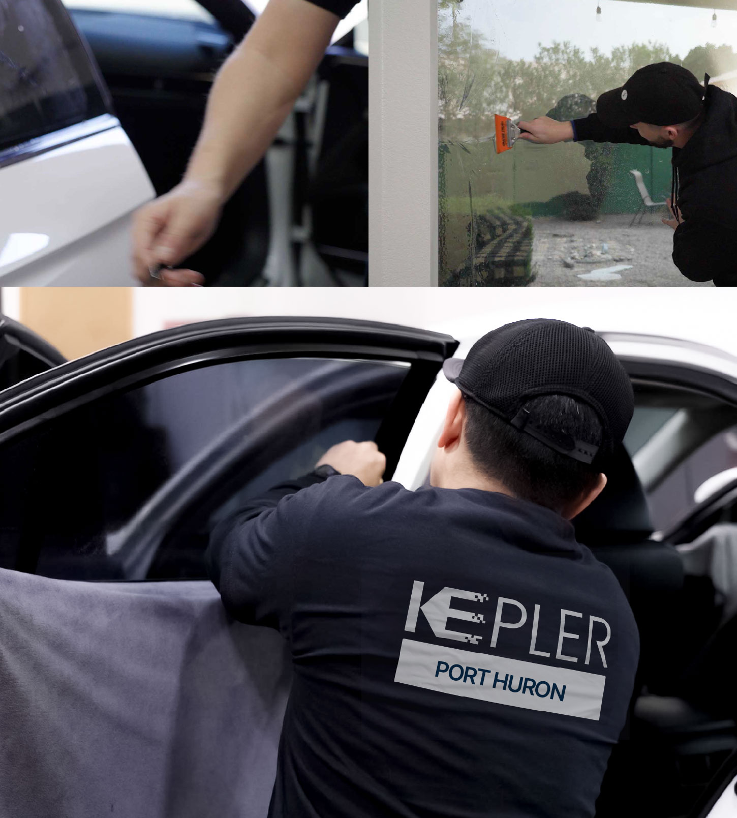 Automotive Window Tinting Expert Applying Film in Port Huron, Michigan
