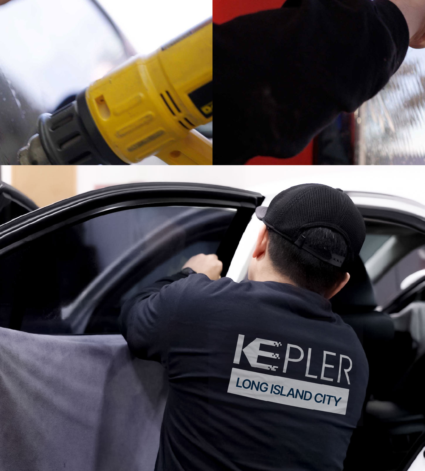 Automotive Window Tinting Expert Applying Film in Long Island City, New York