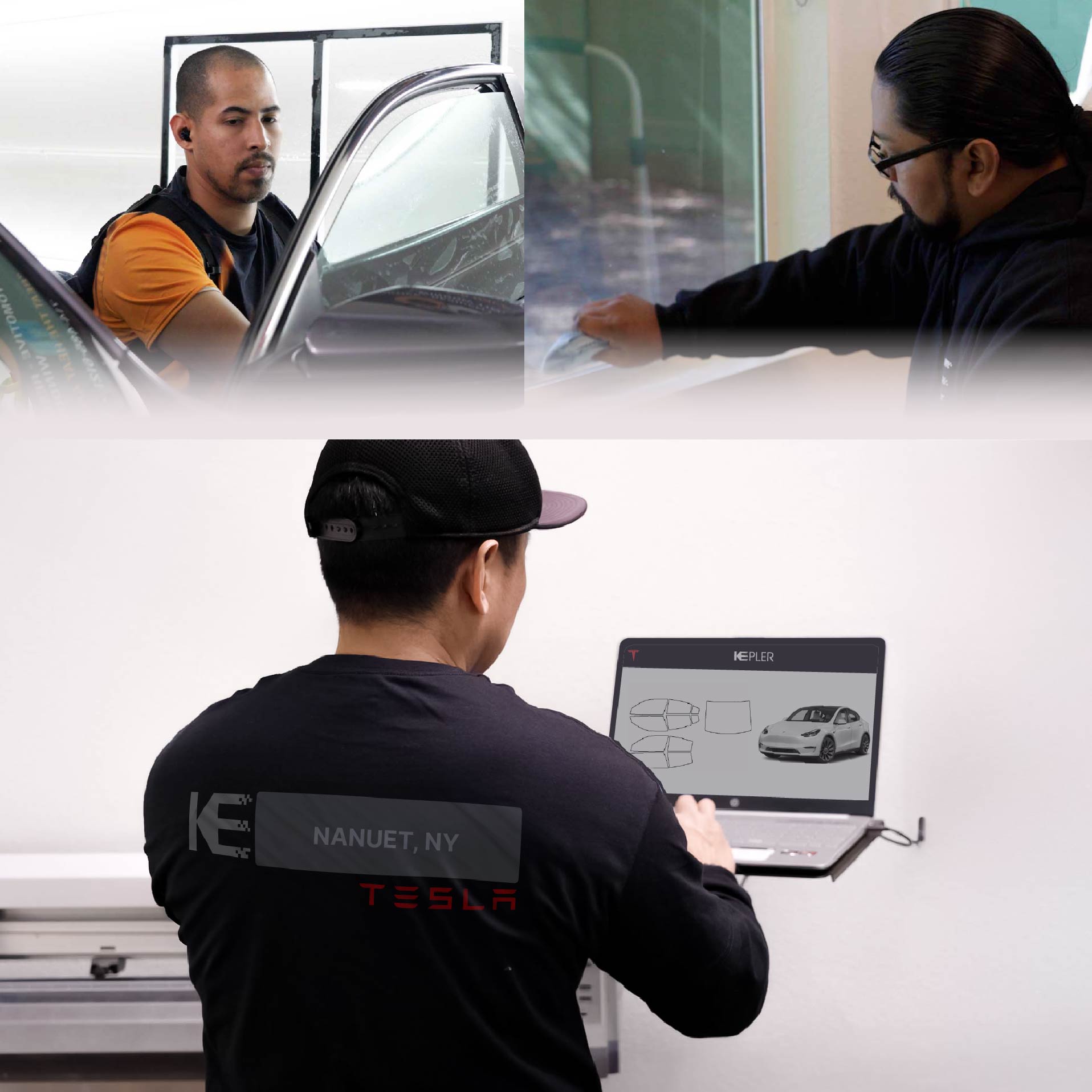 Expert Technician Installing Advanced Window Tint to Tesla in Nanuet