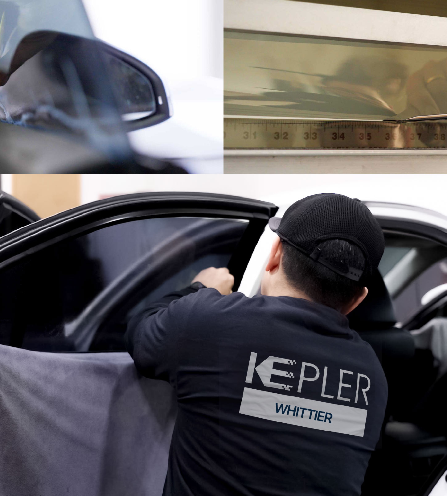 Automotive Window Tinting Expert Applying Film in Whittier, California