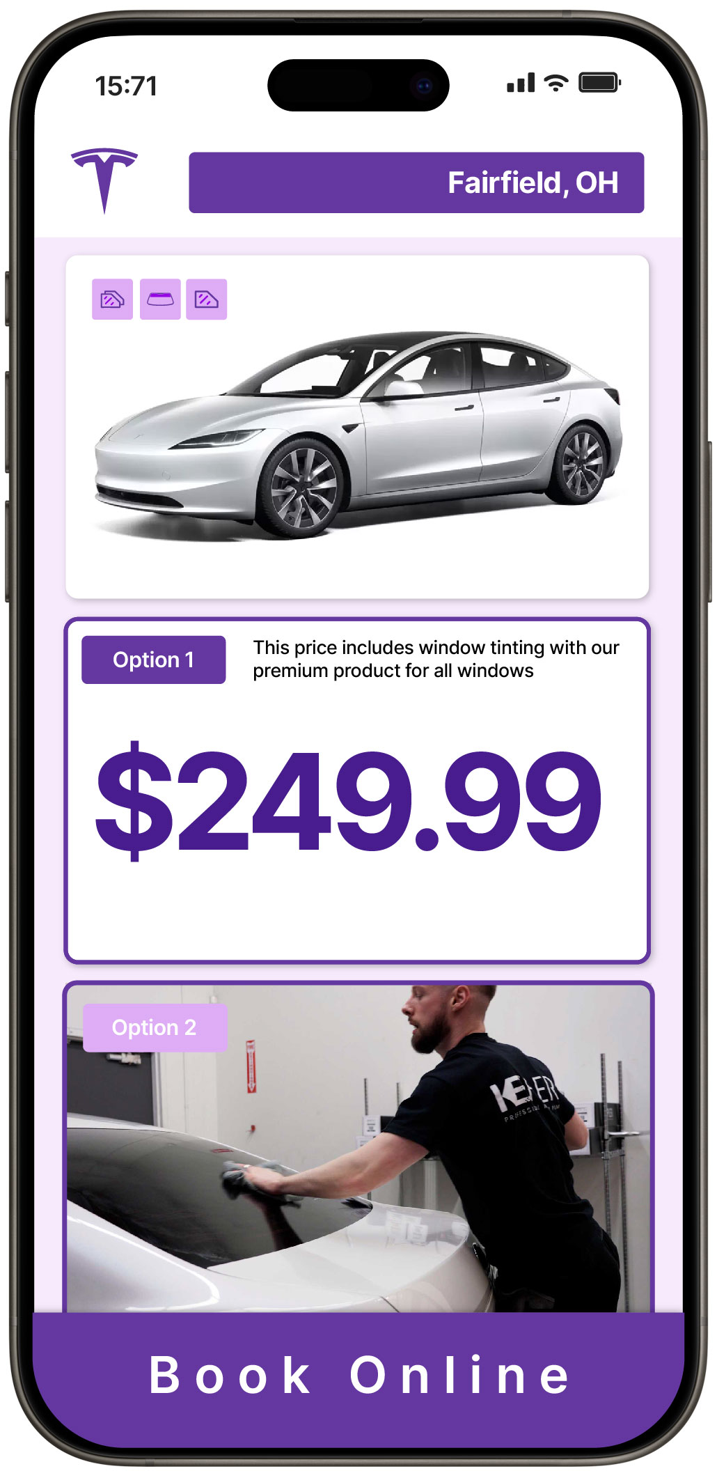 View Competitive Tesla Window Tinting Prices in Fairfield, Ohio