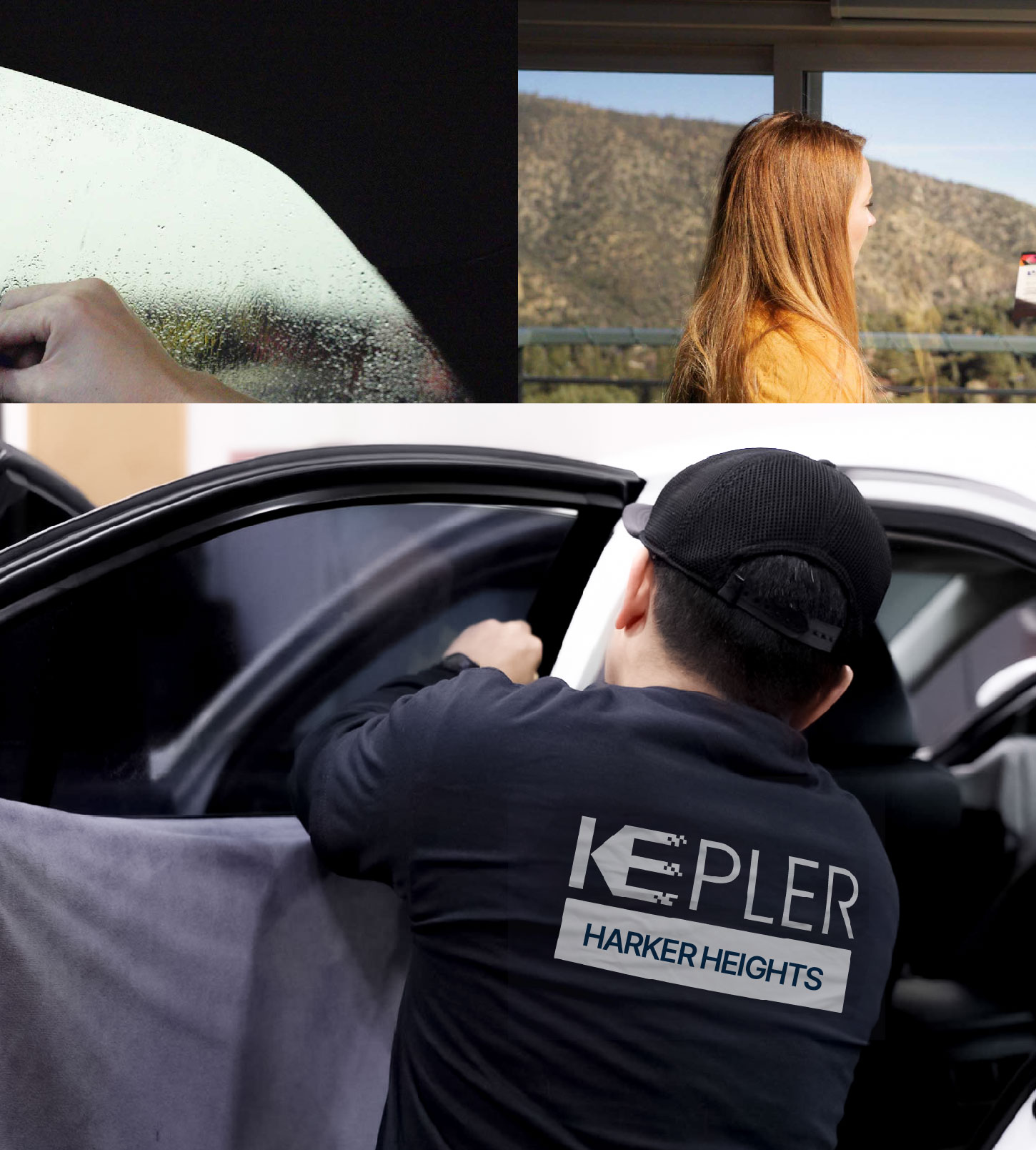 Automotive Window Tinting Expert Applying Film in Harker Heights, Texas