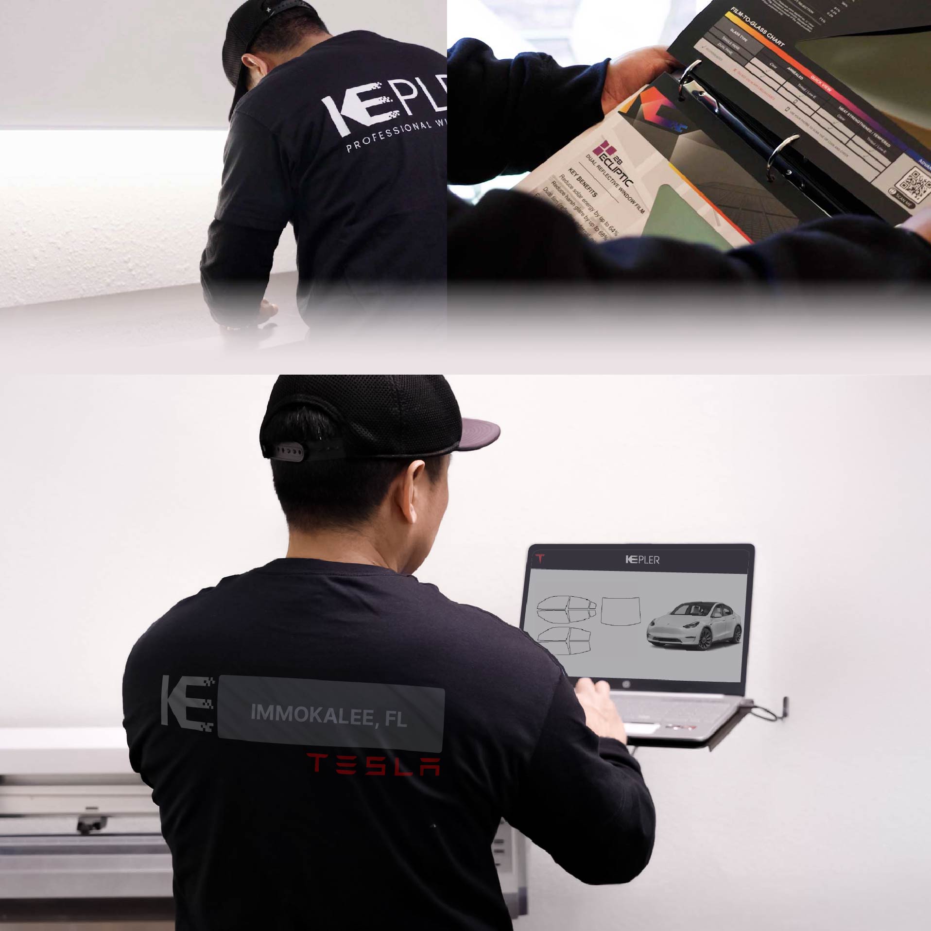 Kepler Technician Installing High-tech Window Tint to Tesla in Immokalee