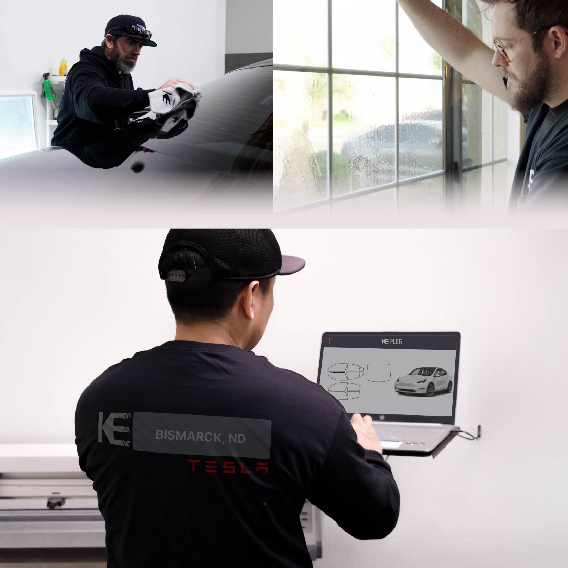 Expert Technician Fitting High-tech Window Tint to Tesla in Bismarck