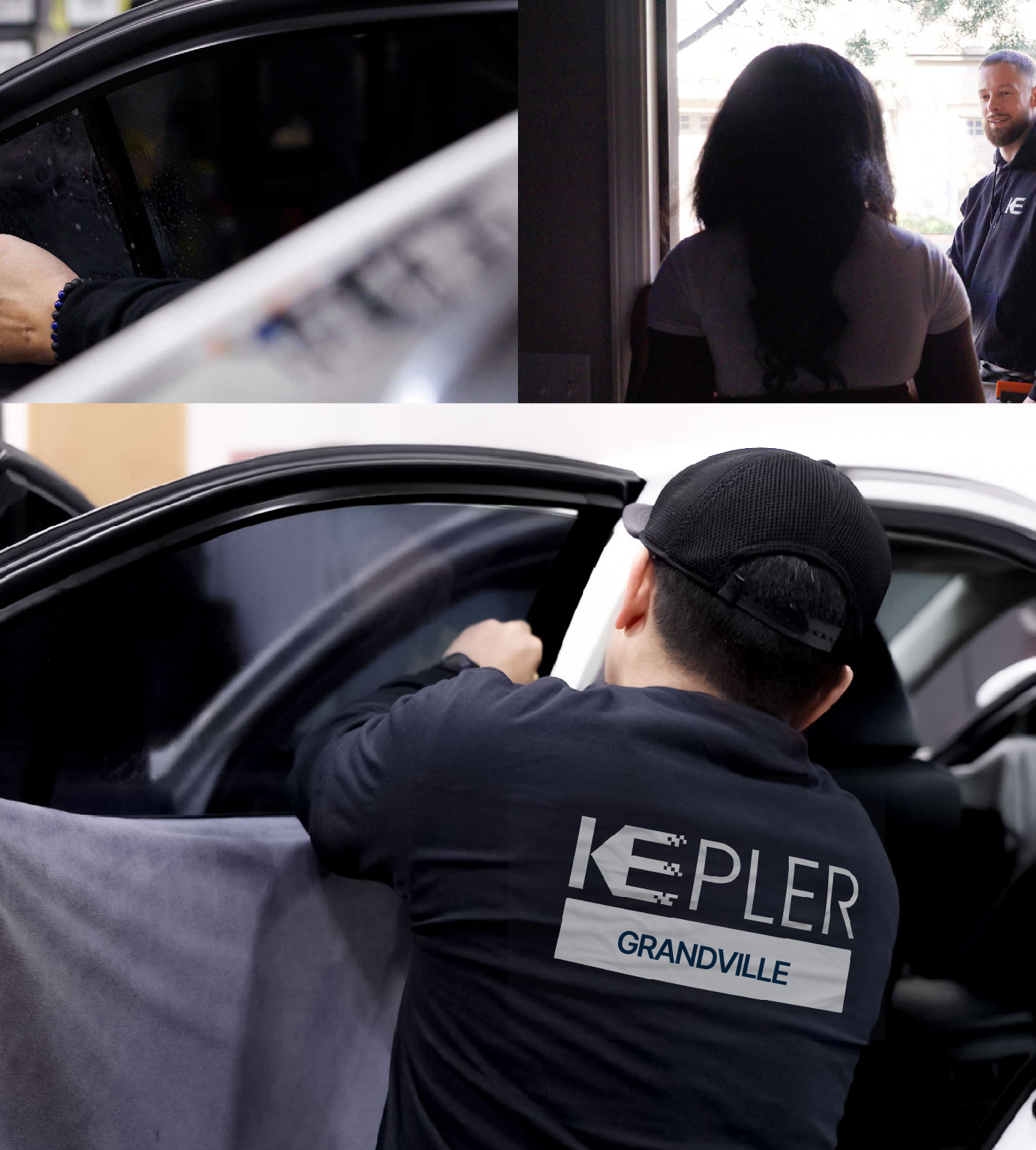 Automotive Window Tinting Expert Applying Film in Grandville, Michigan
