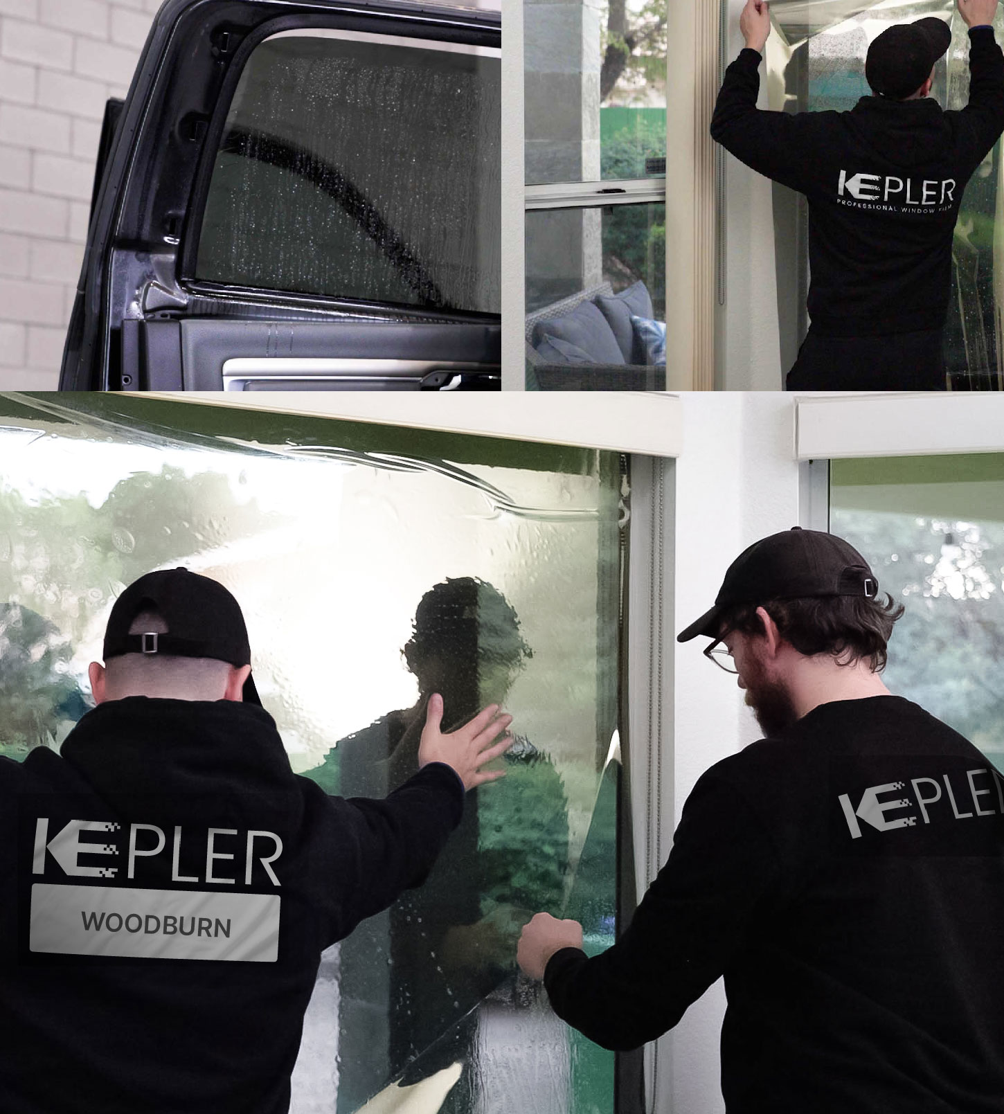 Expert Technician Installing Ceramic Window Tint to Home in Woodburn