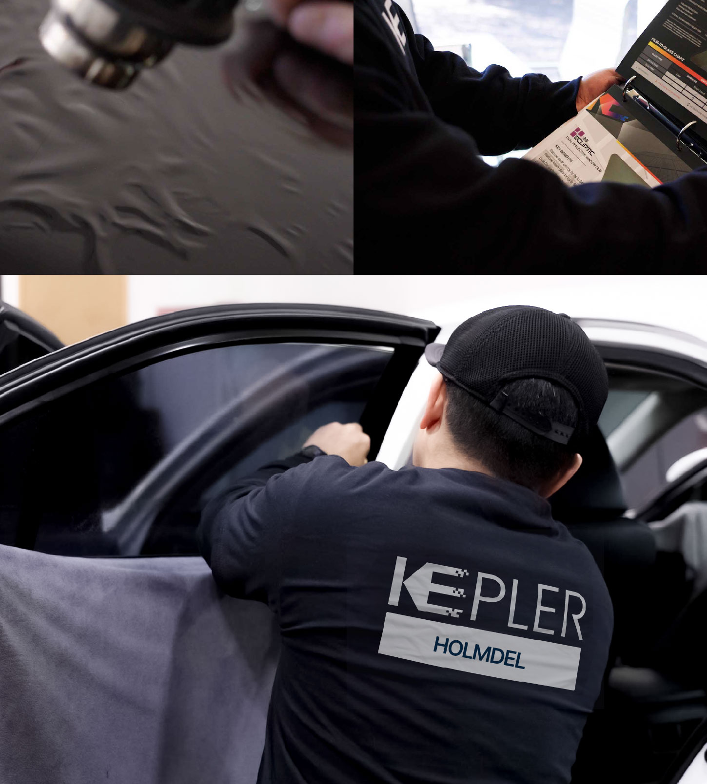 Automotive Window Tinting Expert Applying Film in Holmdel, New Jersey