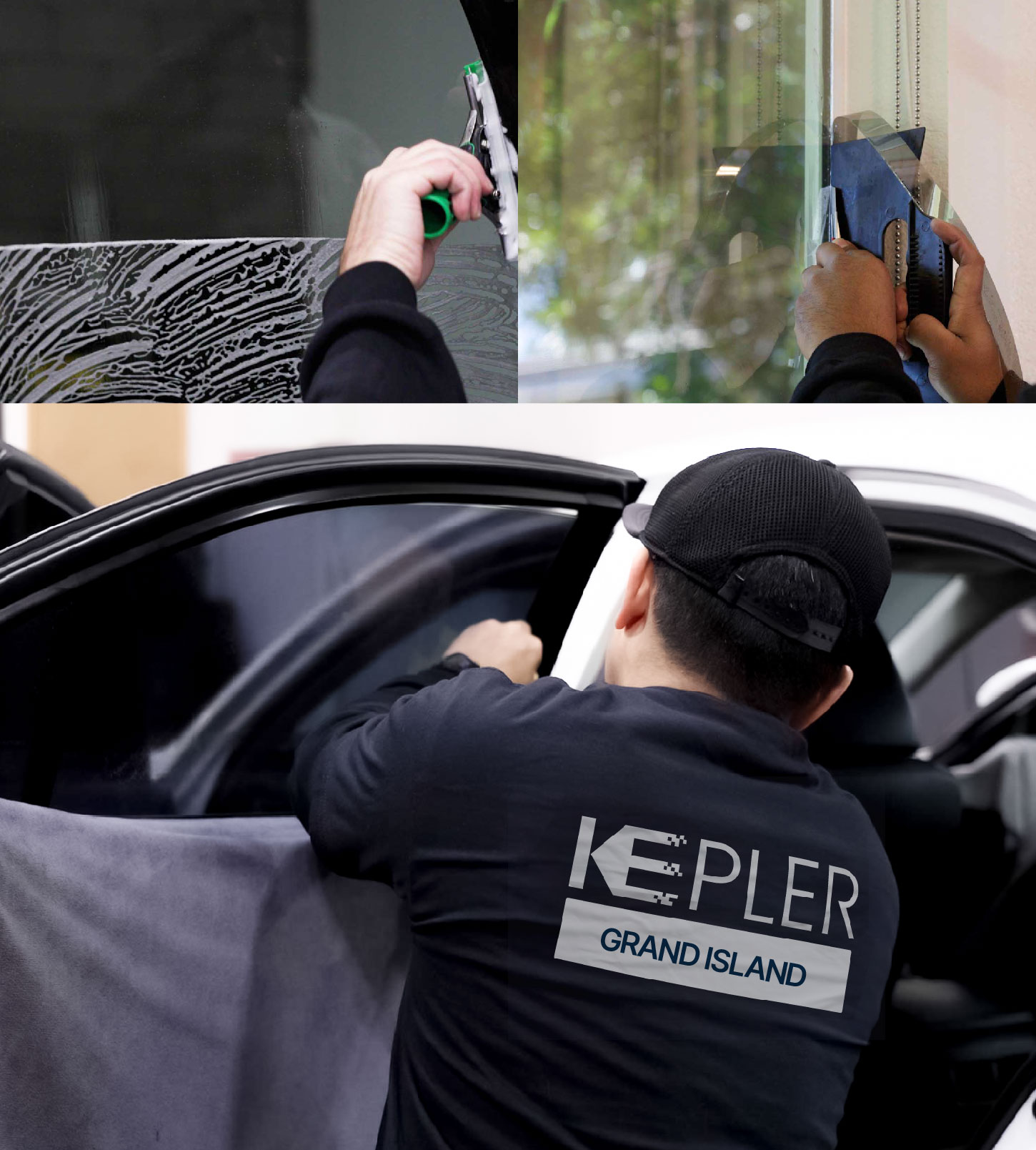 Automotive Window Tinting Expert Applying Film in Grand Island, Nebraska