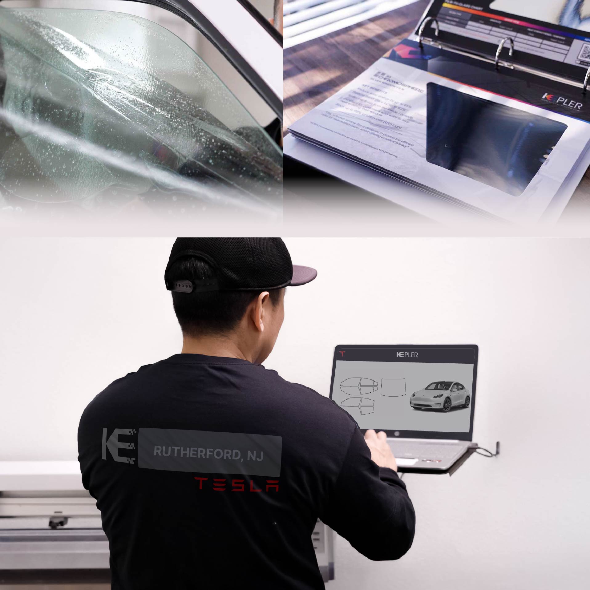 Expert Technician Installing Advanced Window Tint to Tesla in Rutherford