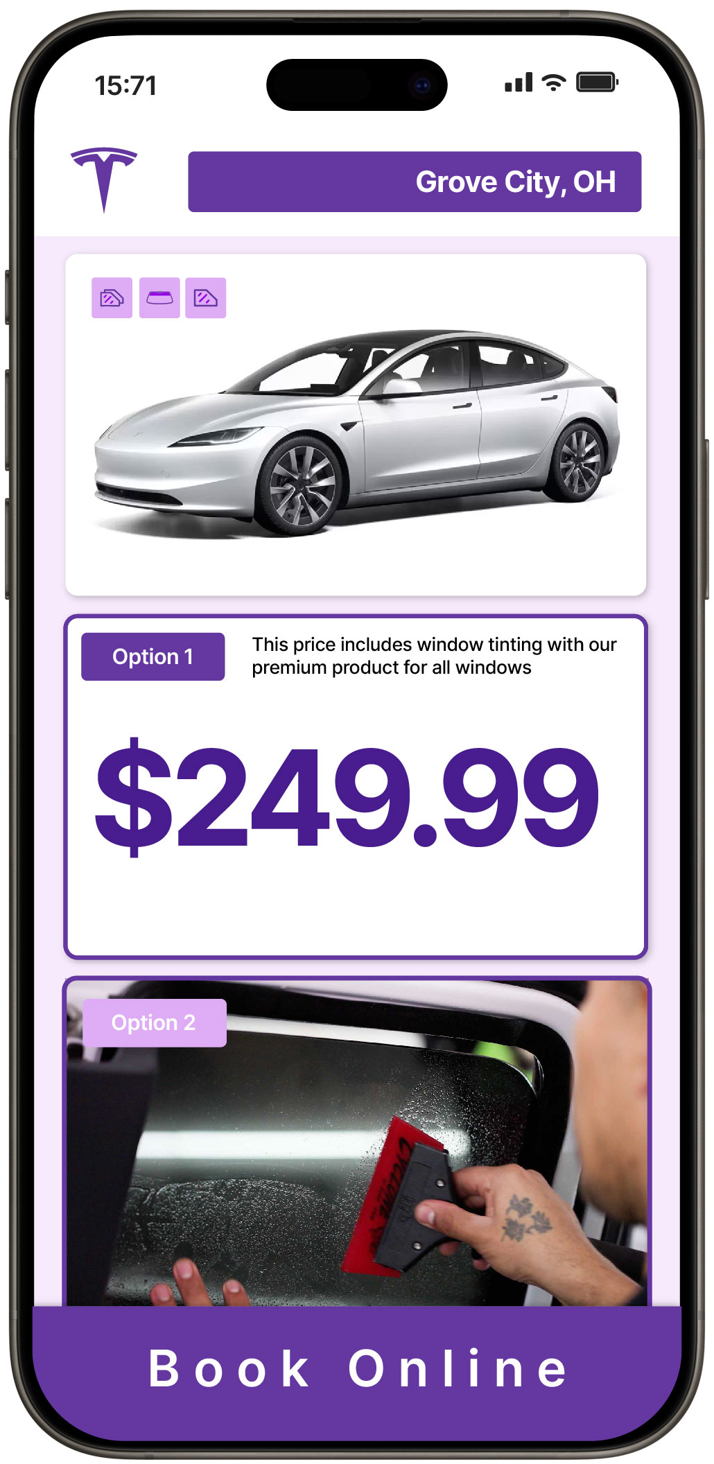 View Competitive Tesla Window Tinting Costs in Grove City, Ohio