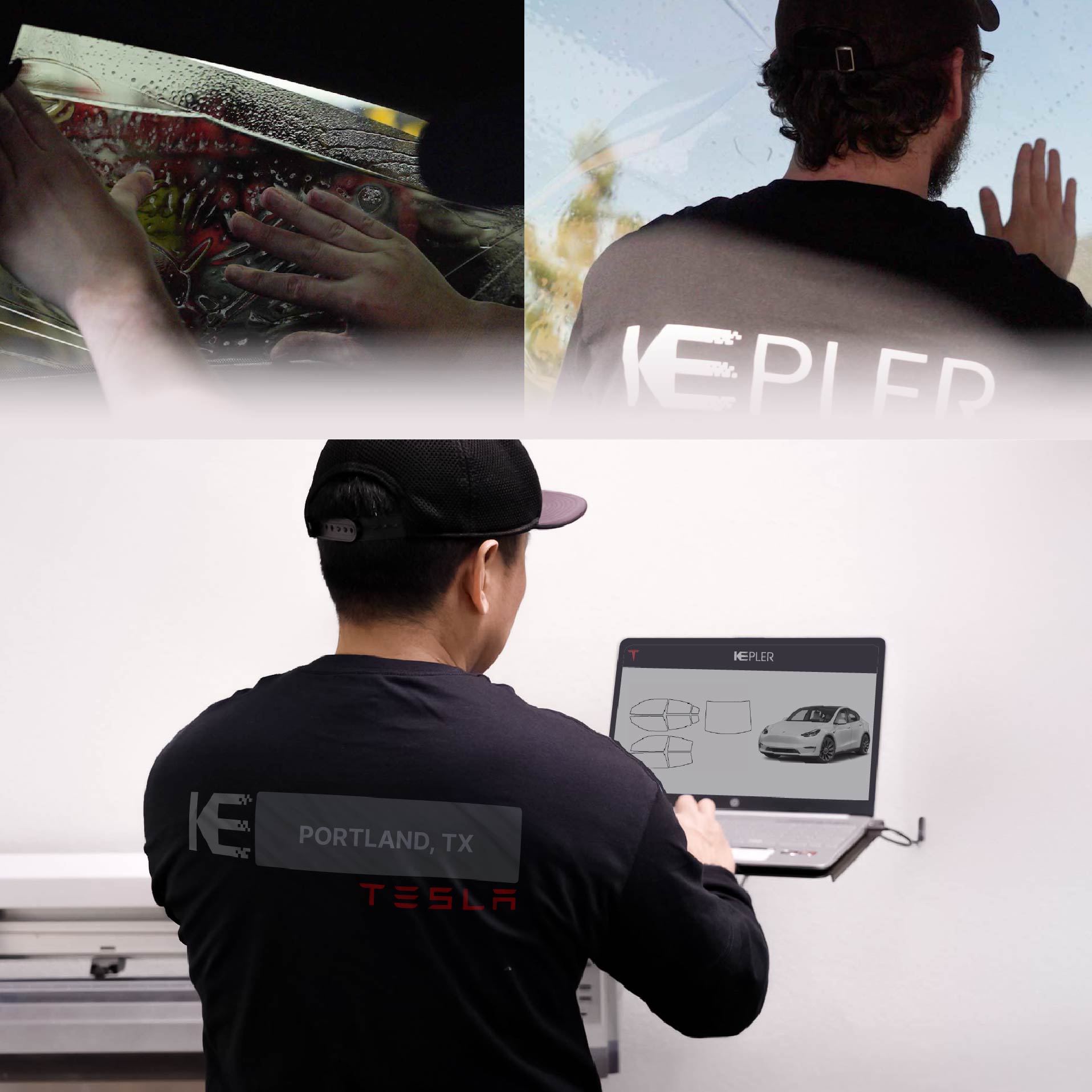 Expert Technician Installing Advanced Window Tint to Tesla in Portland