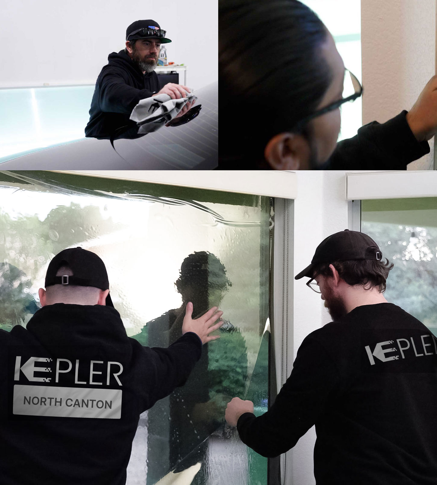 Expert Technician Fitting High-tech Window Tint to Home in North Canton