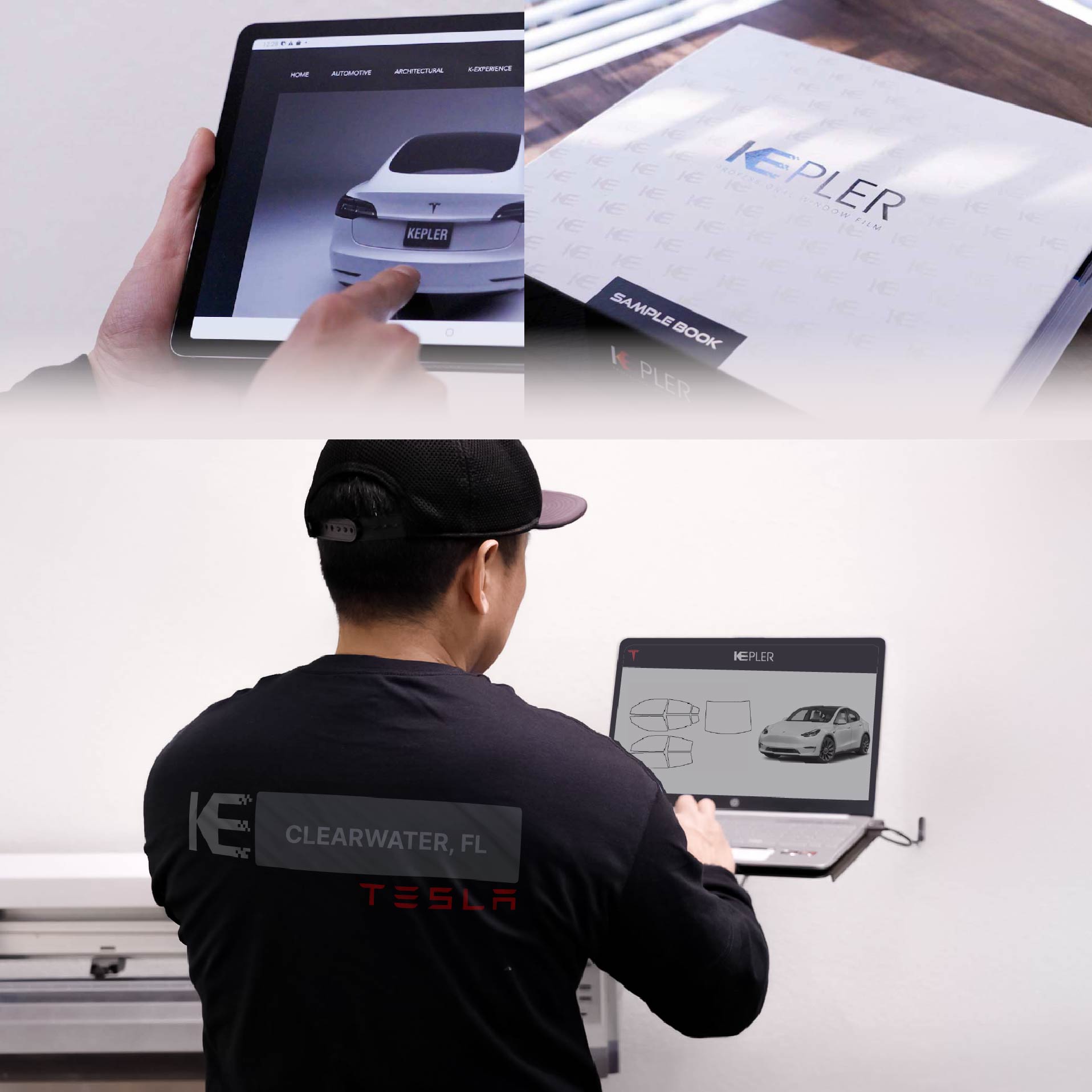 Expert Technician Installing Ceramic Window Tint to Tesla in Clearwater