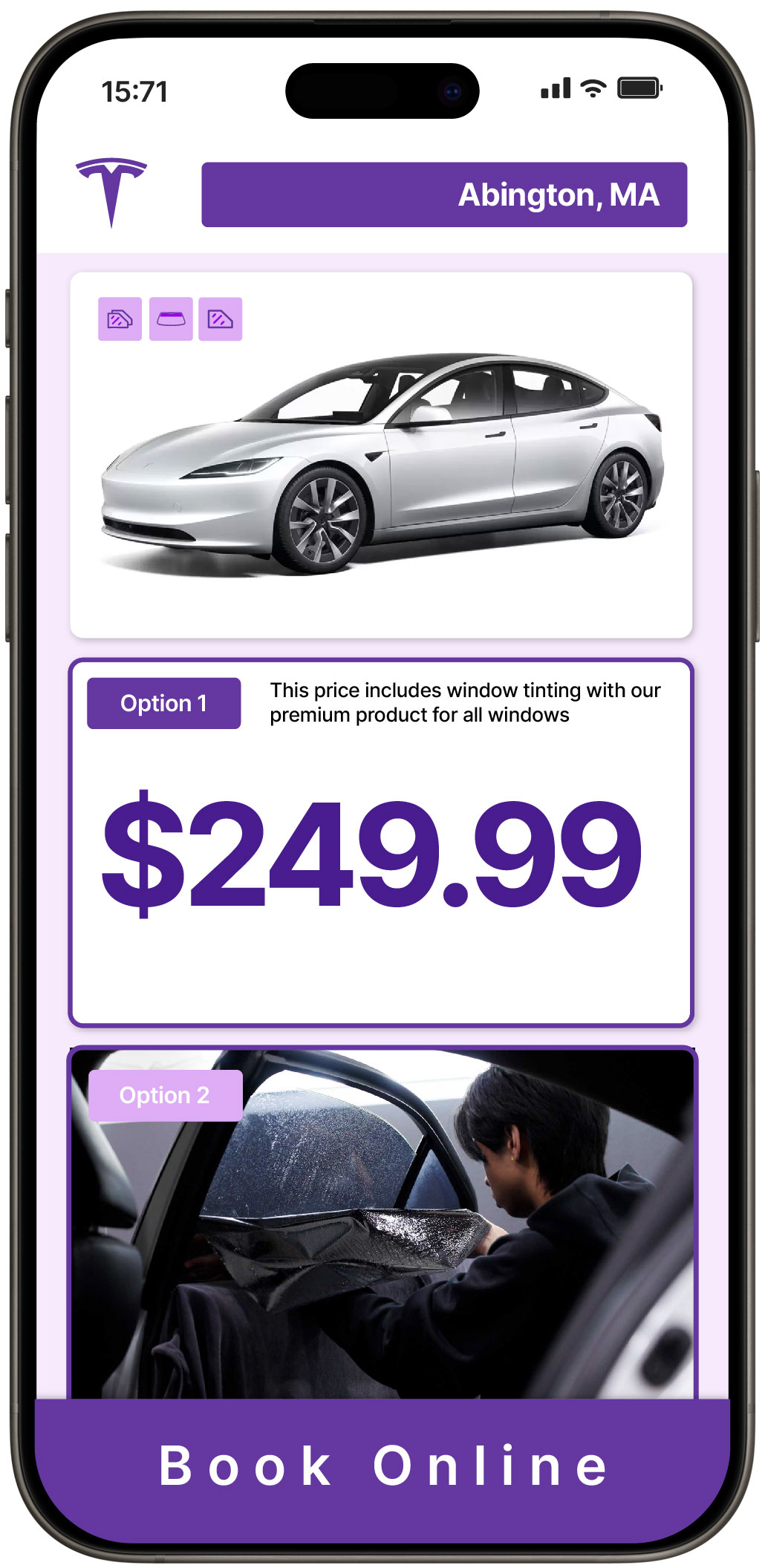 View Competitive Tesla Window Tinting Rates in Abington, Massachusetts