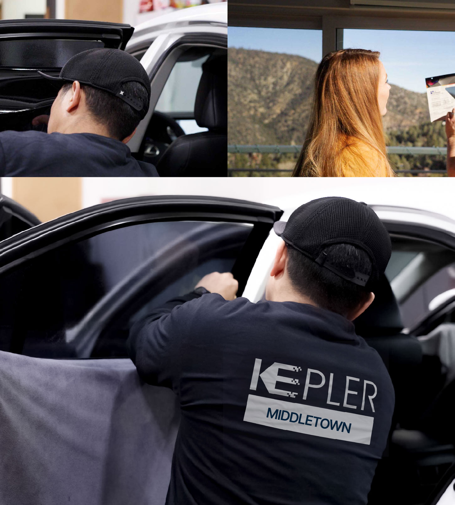 Automotive Window Tinting Expert Applying Film in Middletown, Delaware
