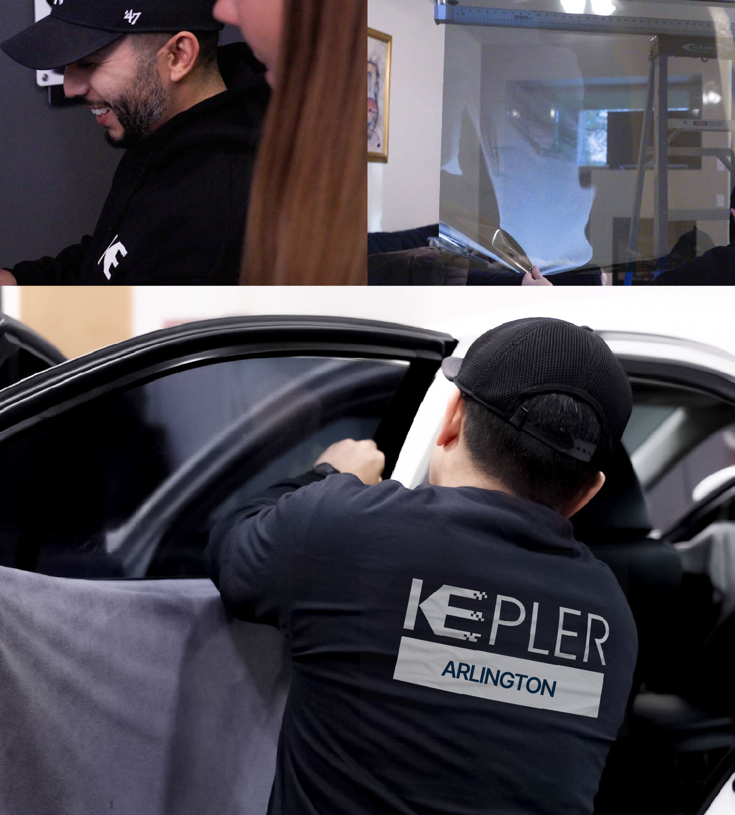 Automotive Window Tinting Expert Applying Film in Arlington, Virginia