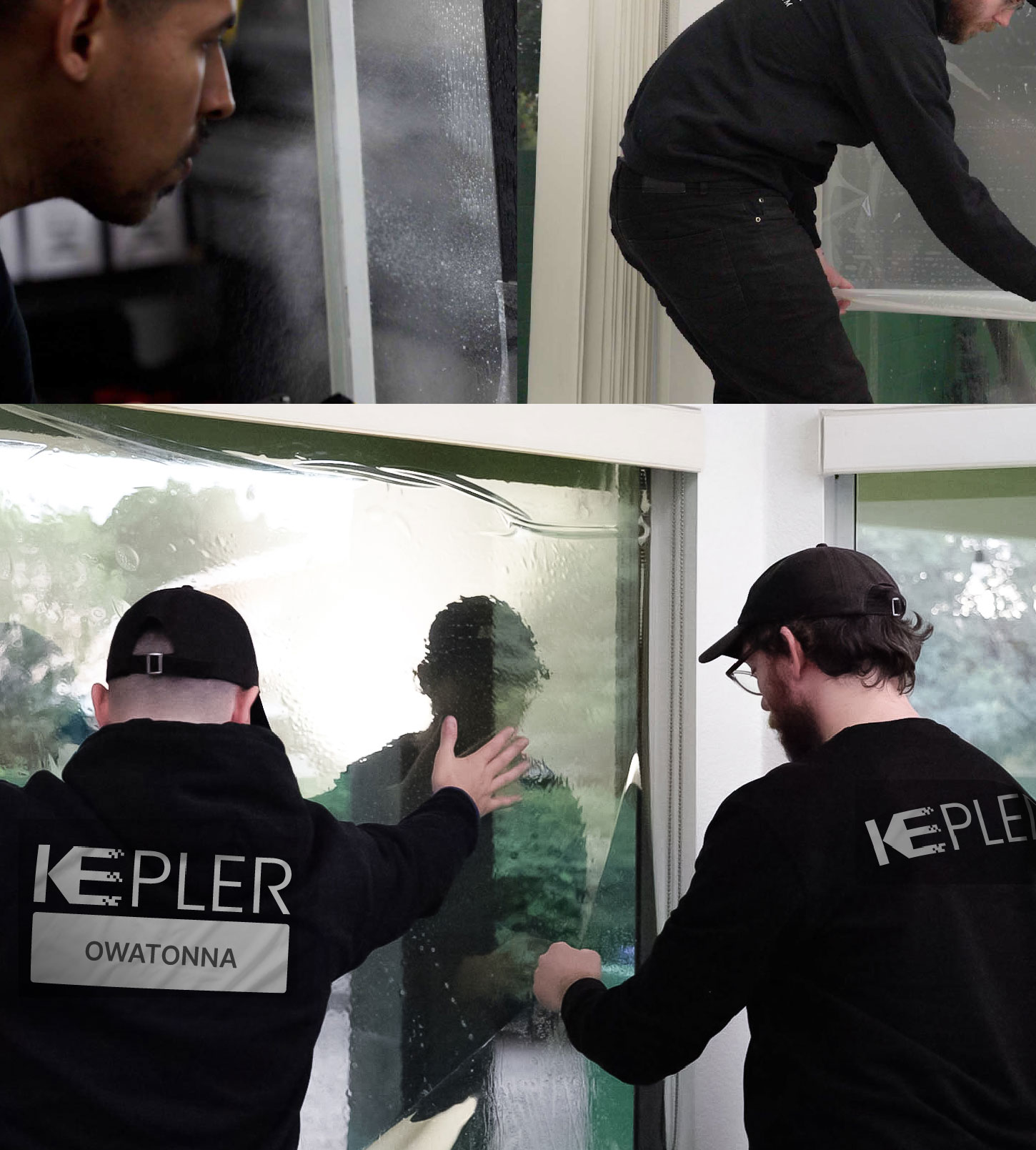 Expert Technician Applying High-tech Window Tint to Home in Owatonna