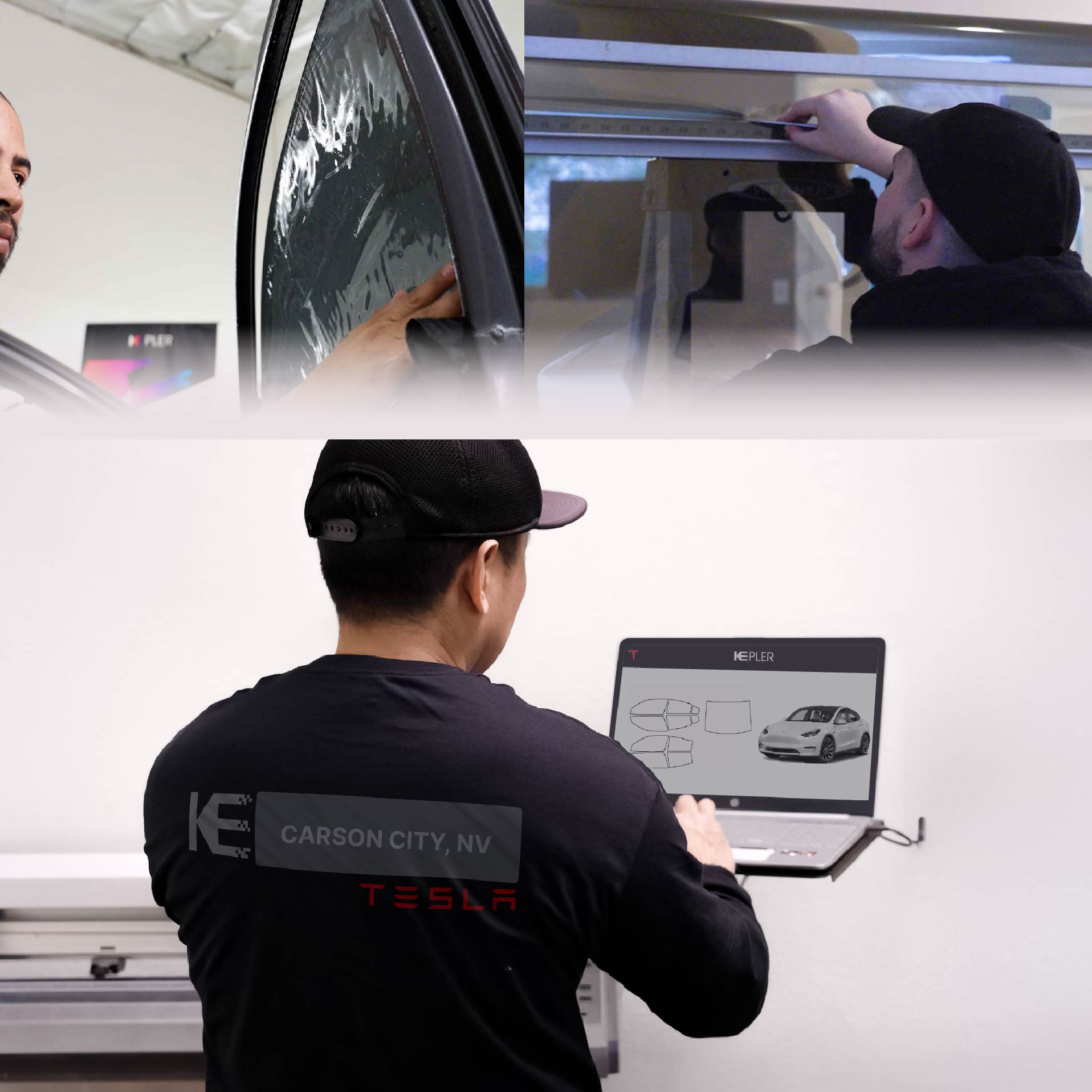 Expert Technician Installing High-tech Window Tint to Tesla in Carson City