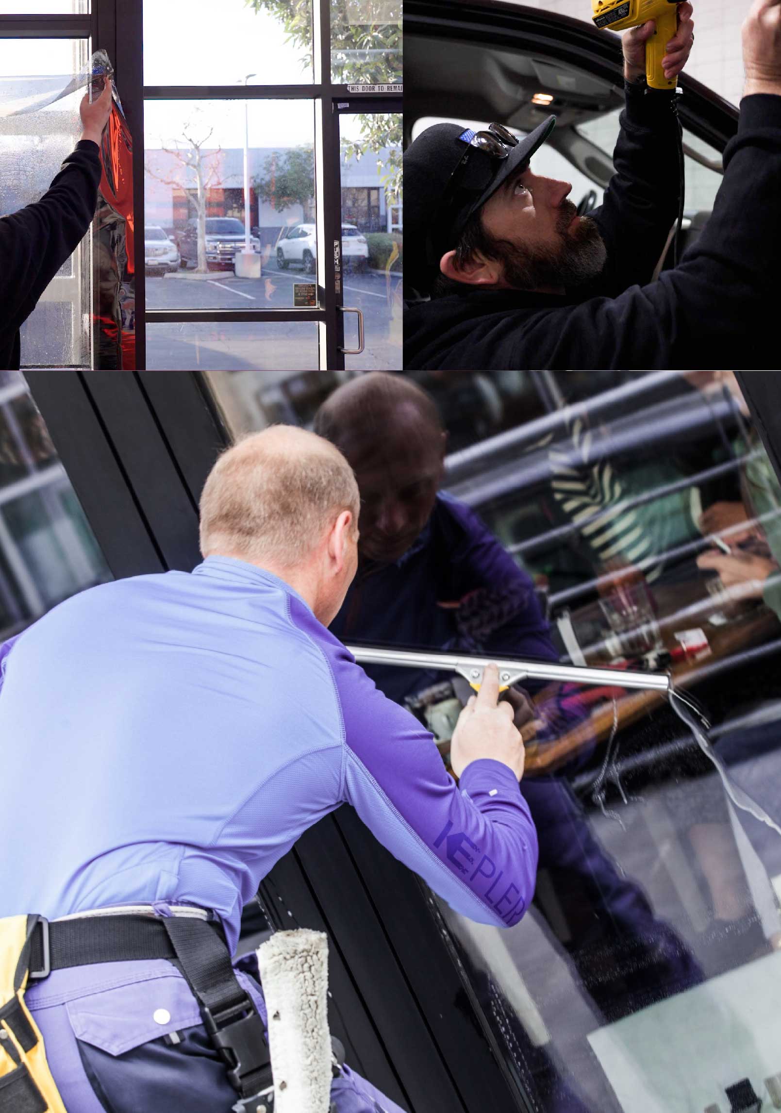 Kepler Skilled Applying Anti-Graffiti Window Film to a West Bend Shop Front