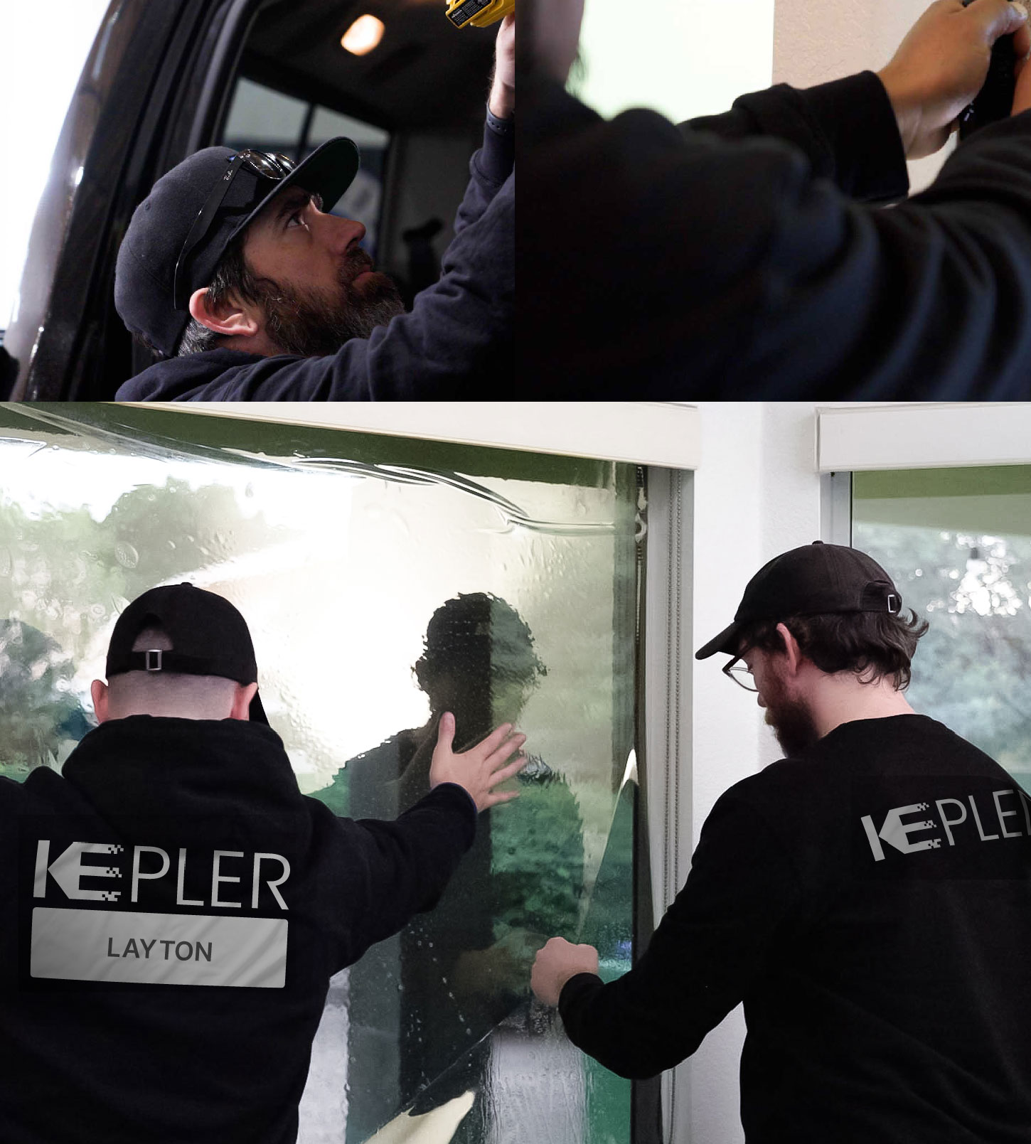 Kepler Technician Fitting Advanced Window Tint to Home in Layton