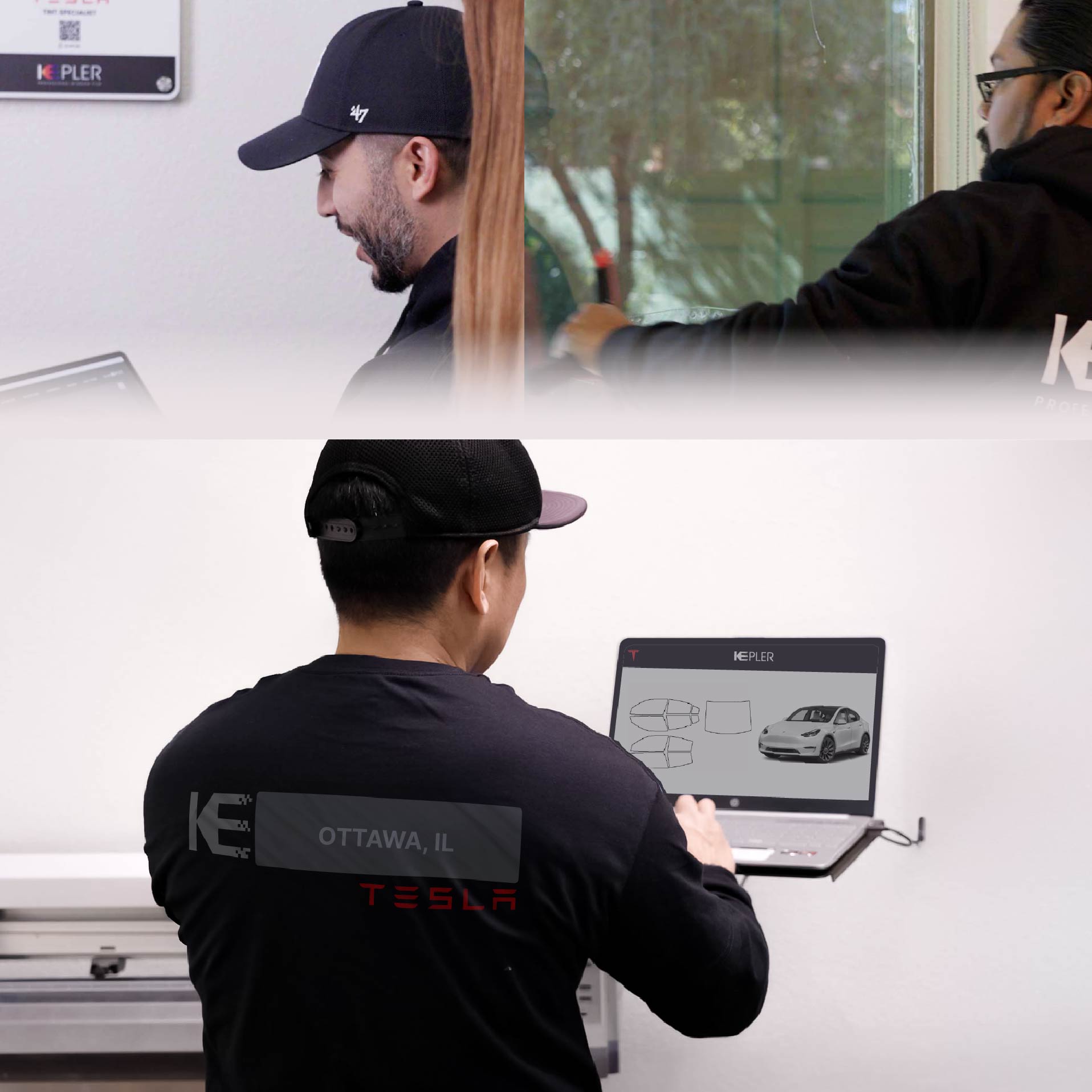 Kepler Technician Fitting Ceramic Window Tint to Tesla in Ottawa