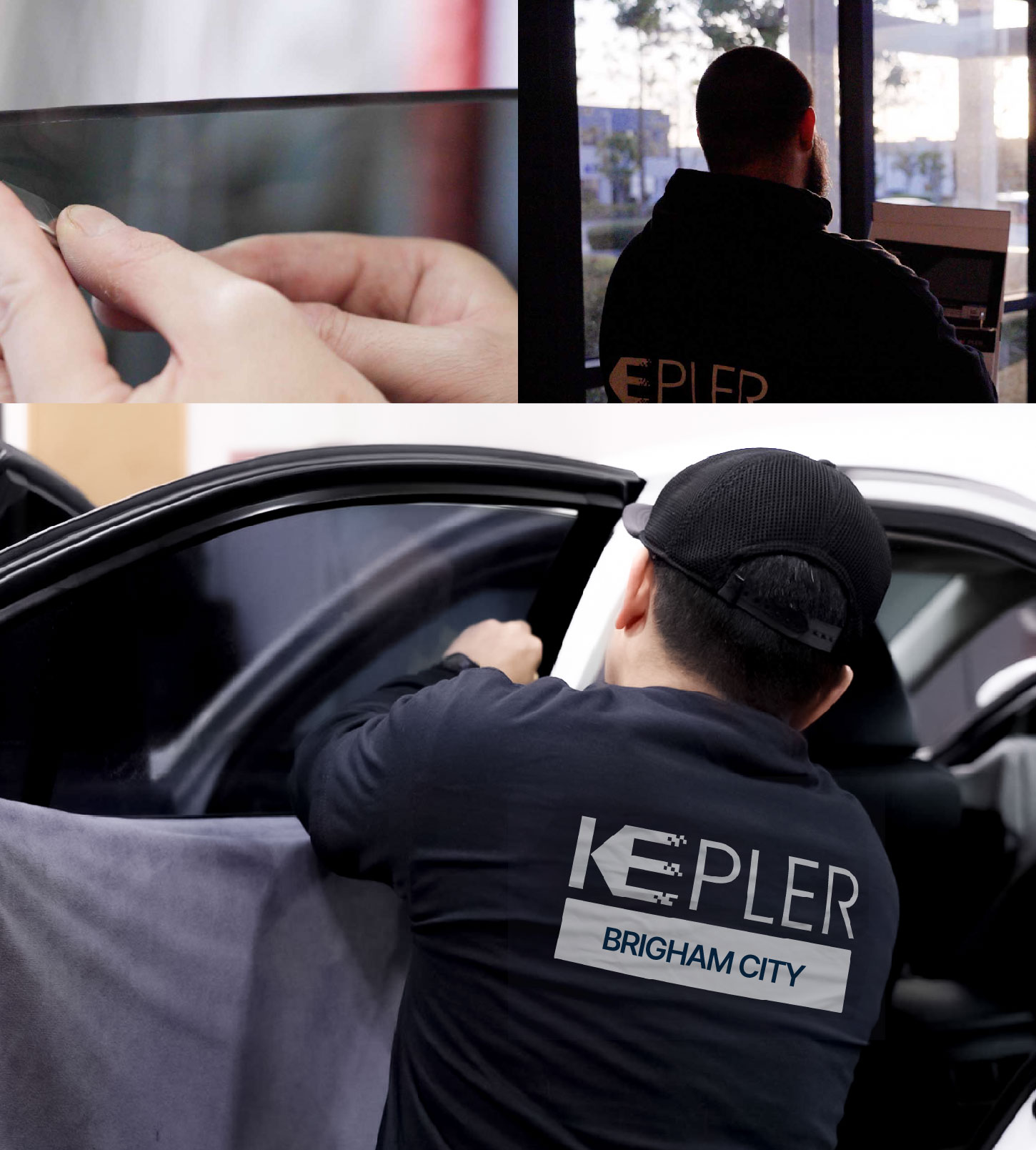 Automotive Window Tinting Expert Applying Film in Brigham City, Utah