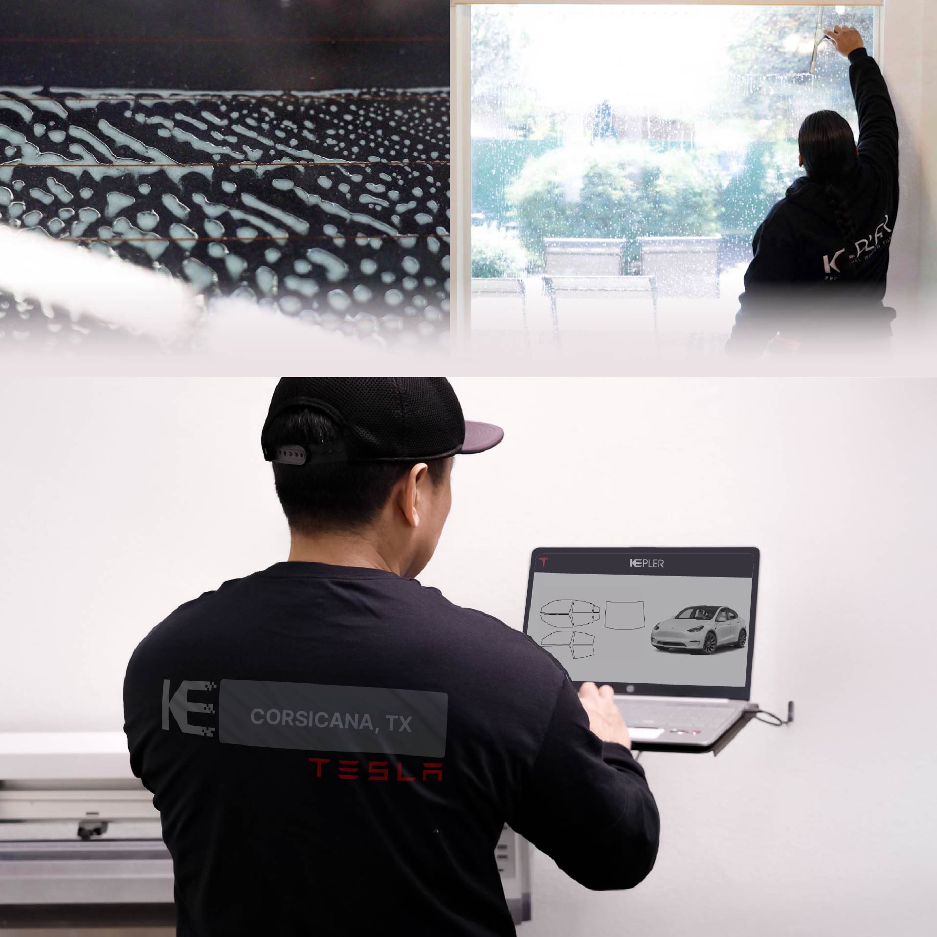 Kepler Technician Fitting High-tech Window Tint to Tesla in Corsicana