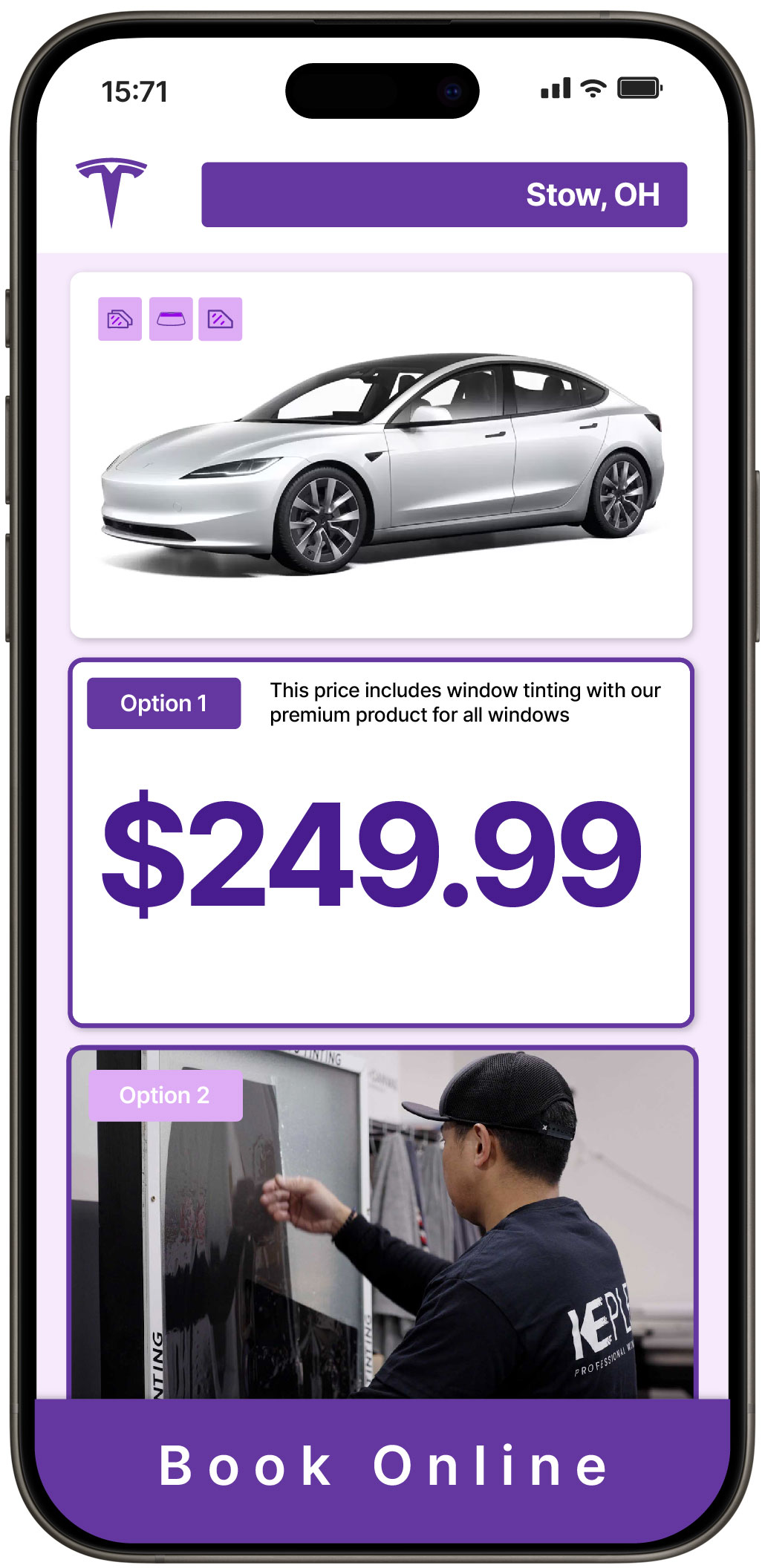 View Competitive Tesla Window Tinting Rates in Stow, Ohio