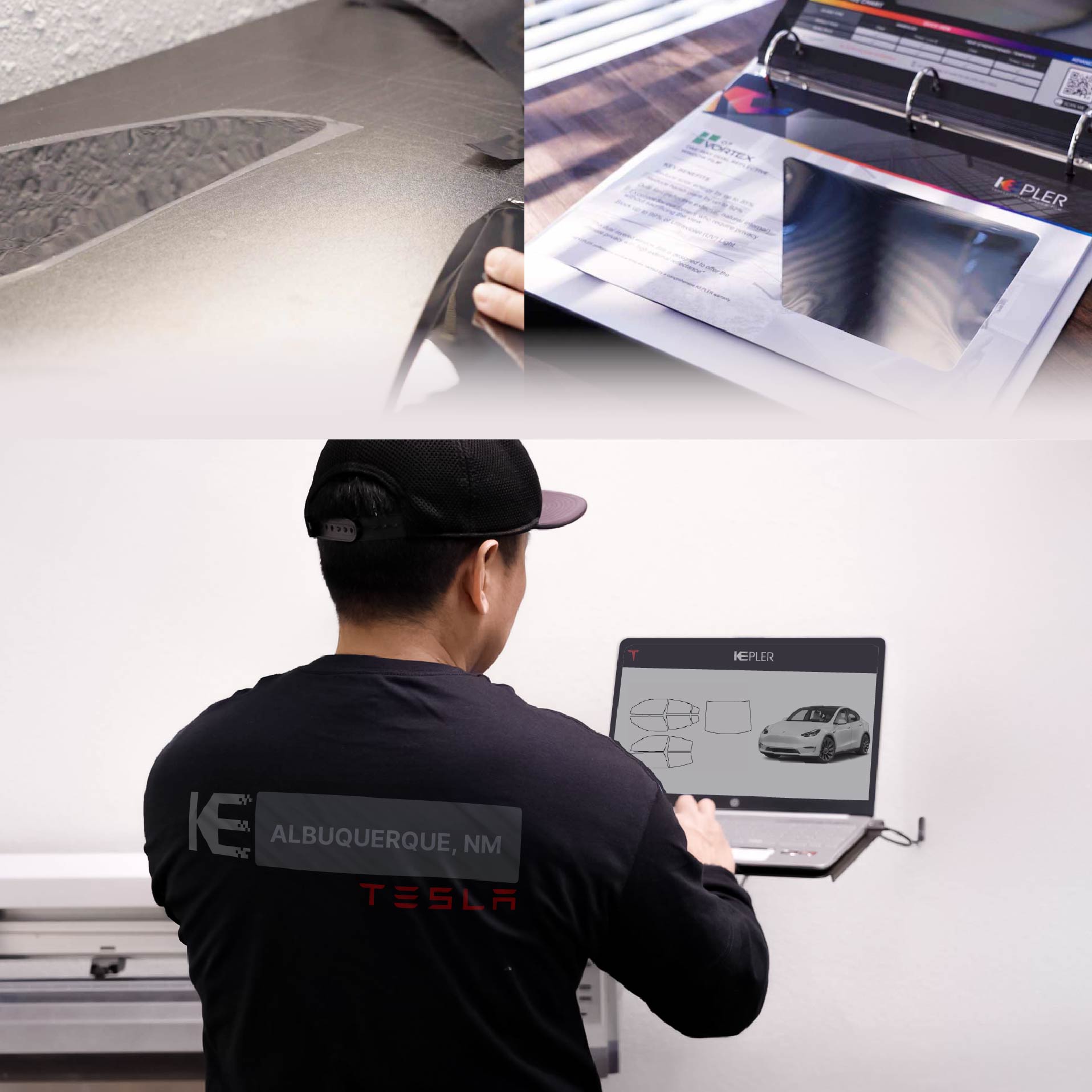 Kepler Technician Installing Ceramic Window Tint to Tesla in Albuquerque