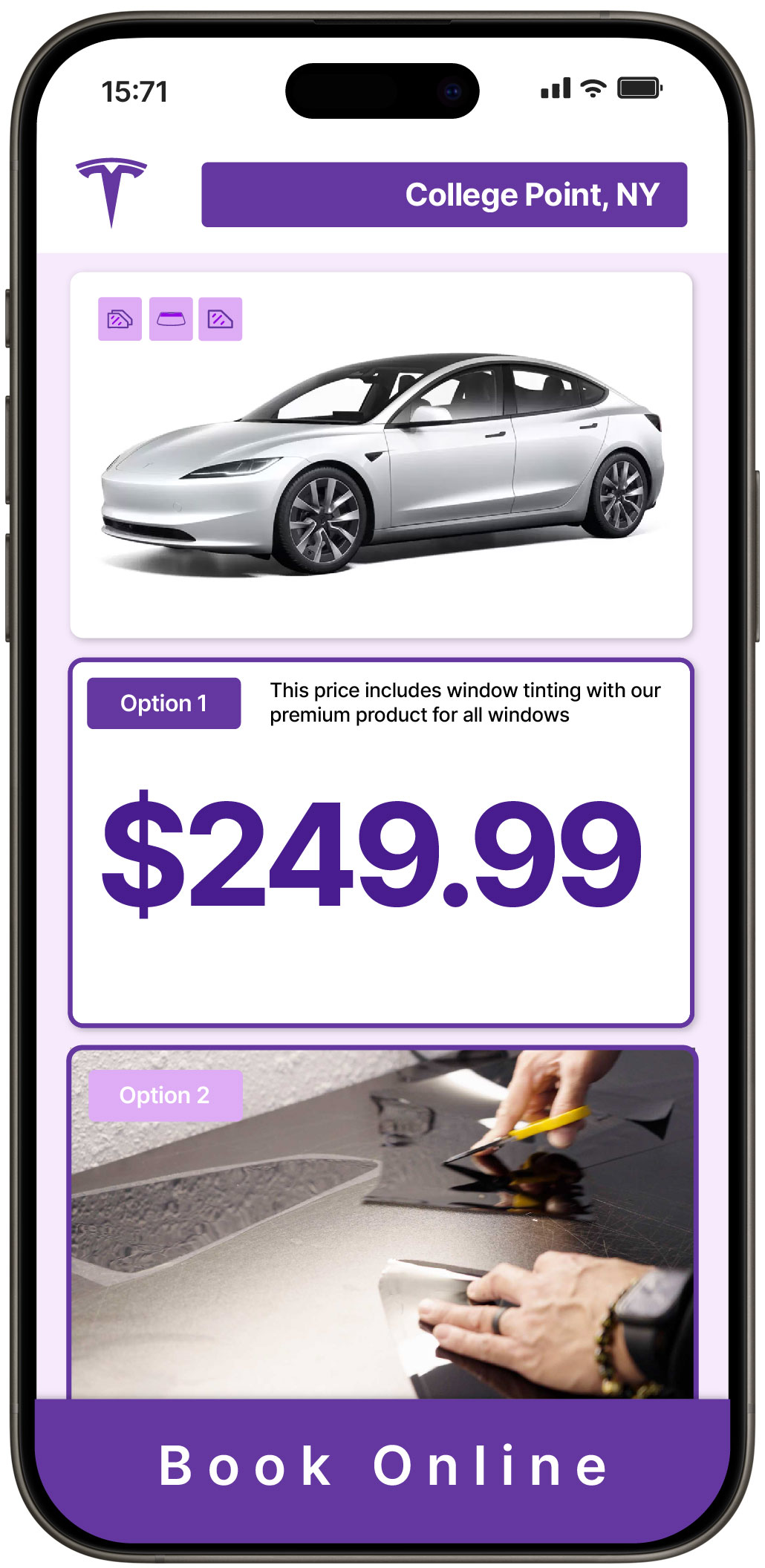 View Competitive Tesla Window Tinting Prices in College Point, New York