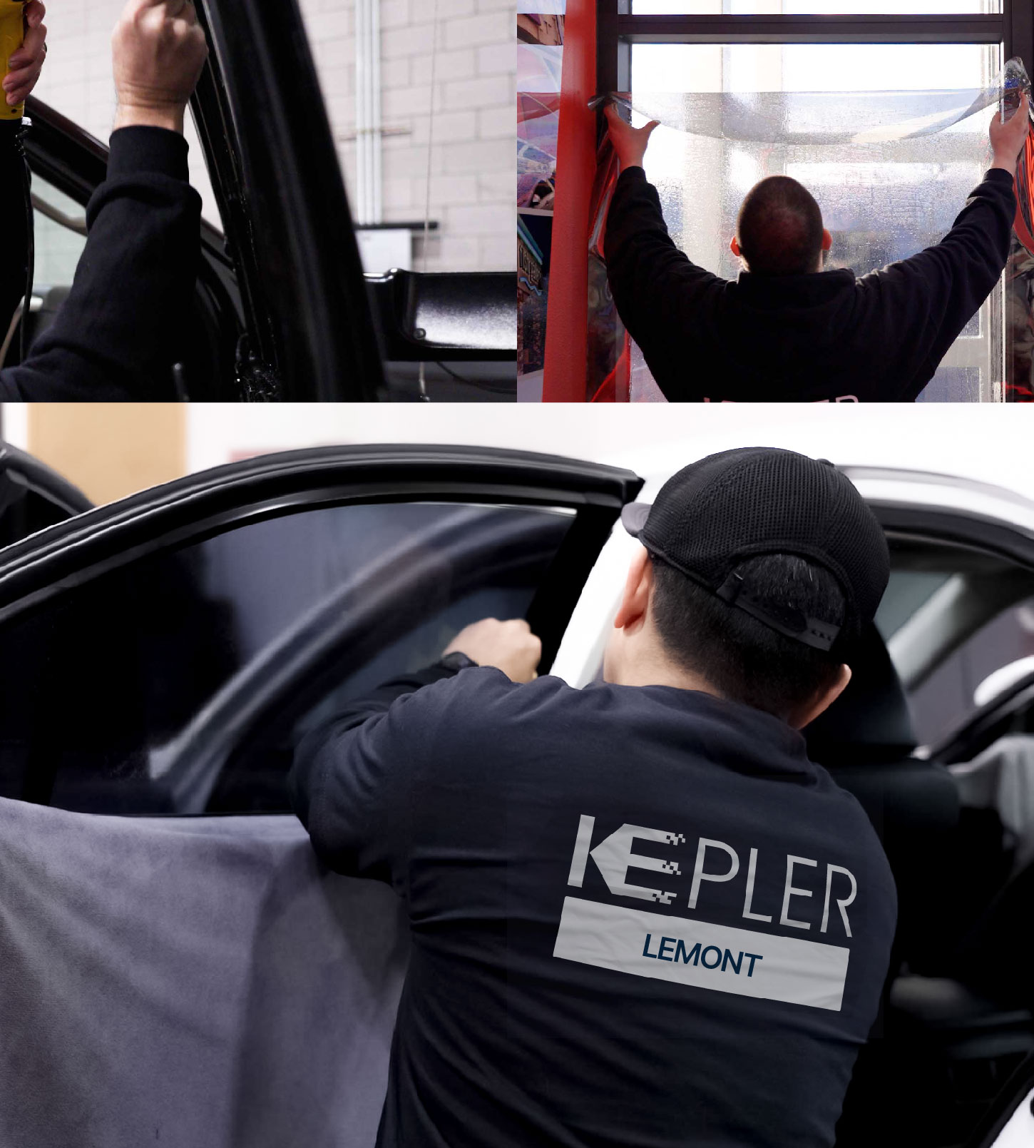 Automotive Window Tinting Expert Applying Film in Lemont, Illinois