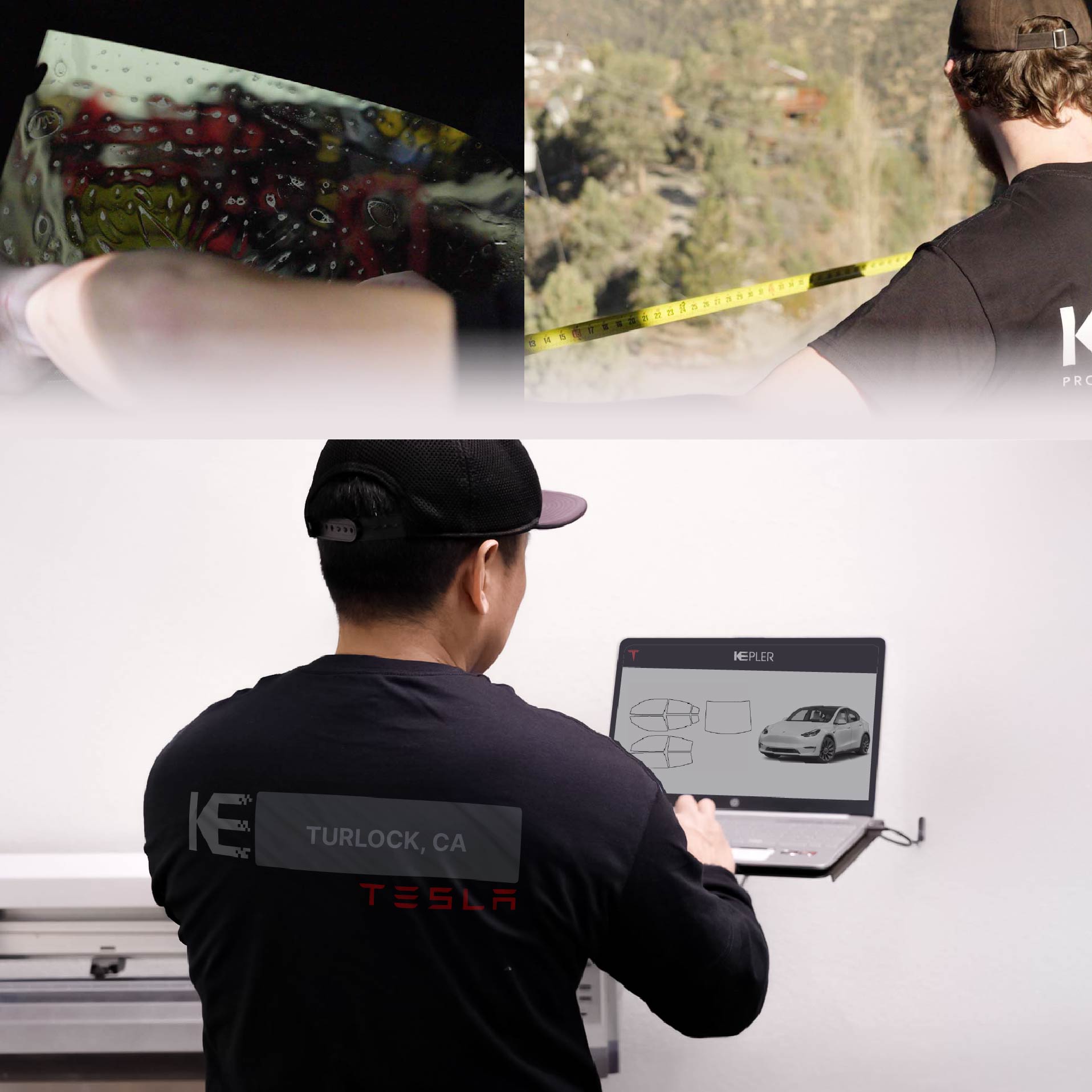 Expert Technician Applying Ceramic Window Tint to Tesla in Turlock