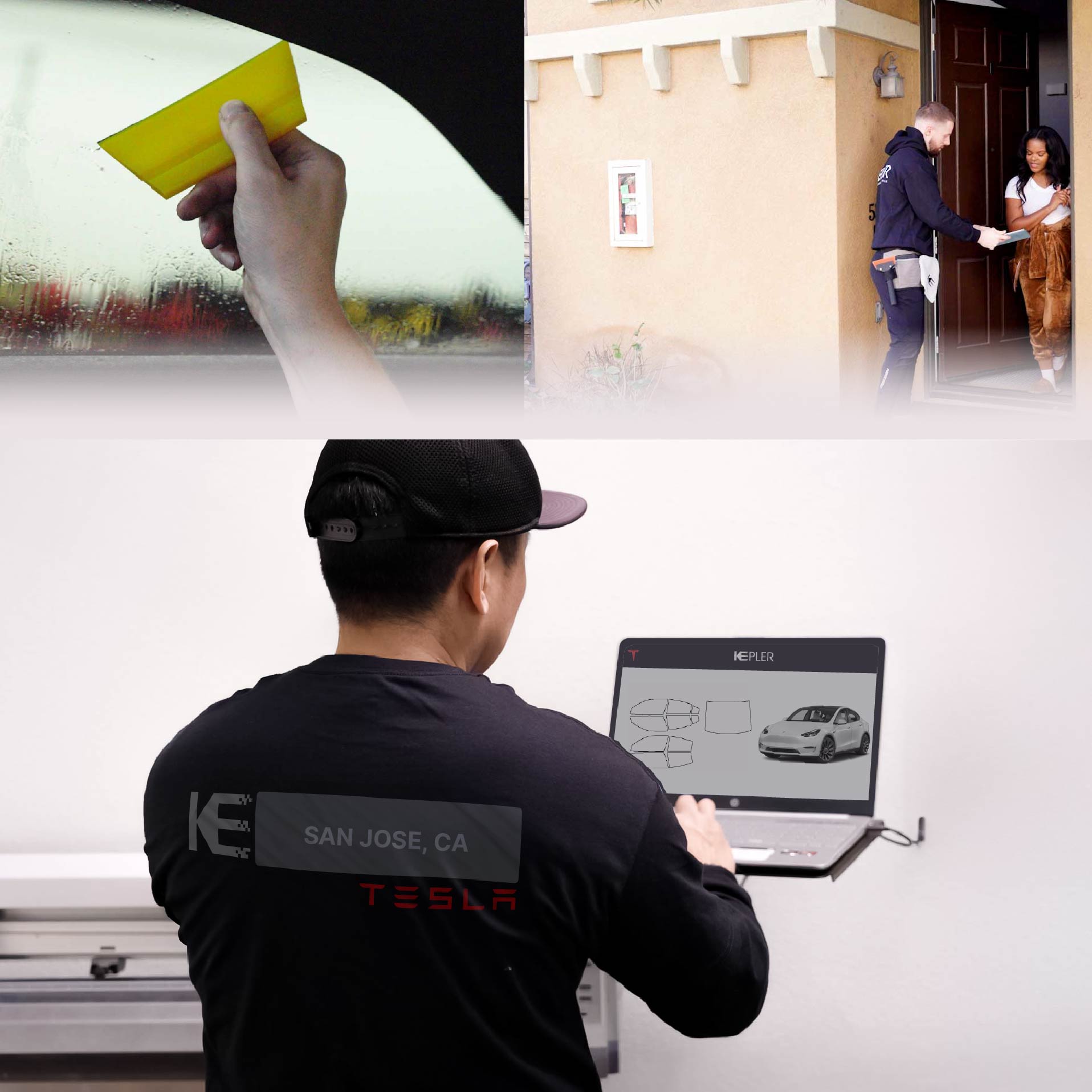 Kepler Technician Fitting Advanced Window Tint to Tesla in San Jose