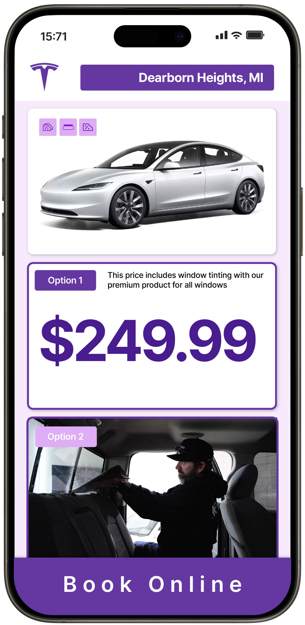 View Affordable Tesla Window Tinting Rates in Dearborn Heights, Michigan