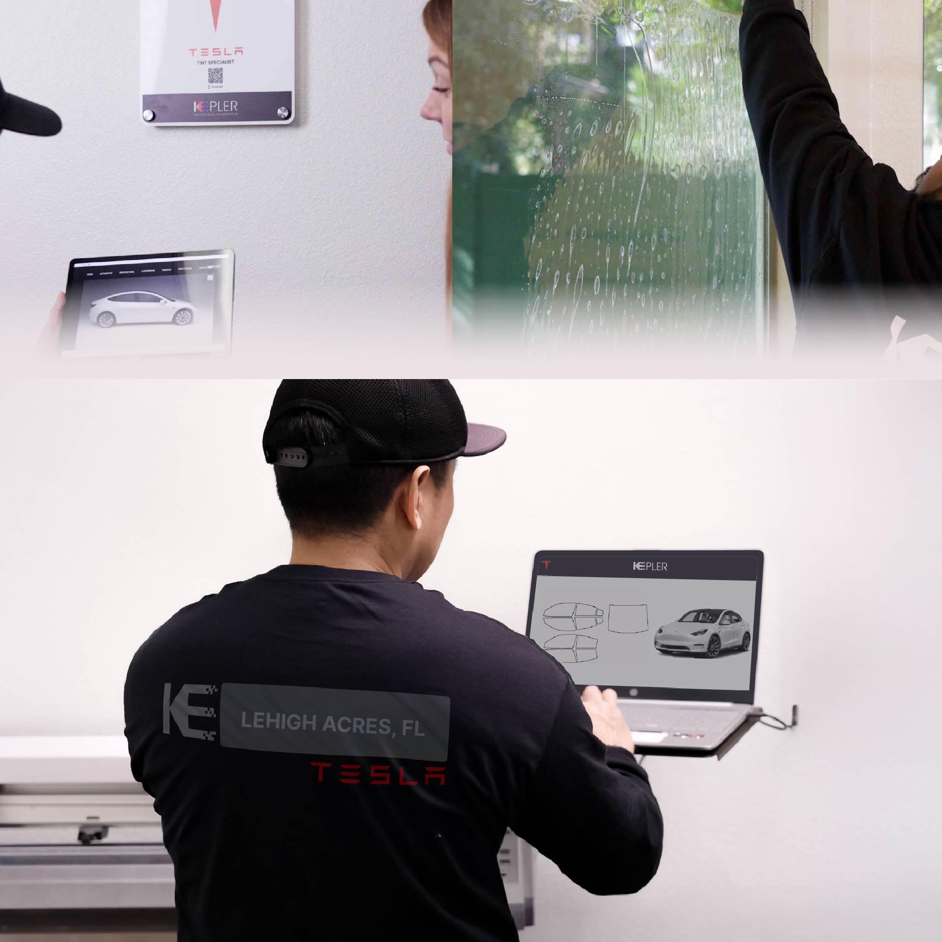 Kepler Technician Fitting High-tech Window Tint to Tesla in Lehigh Acres