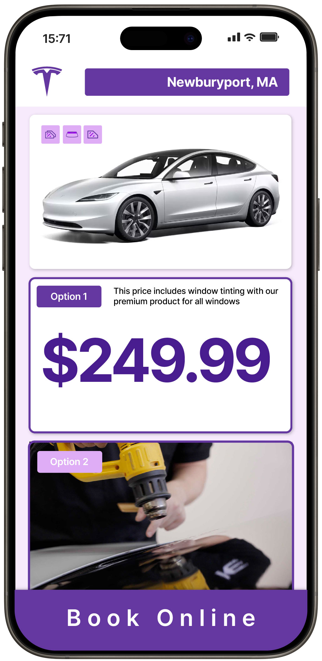 View Affordable Tesla Window Tinting Rates in Newburyport, Massachusetts