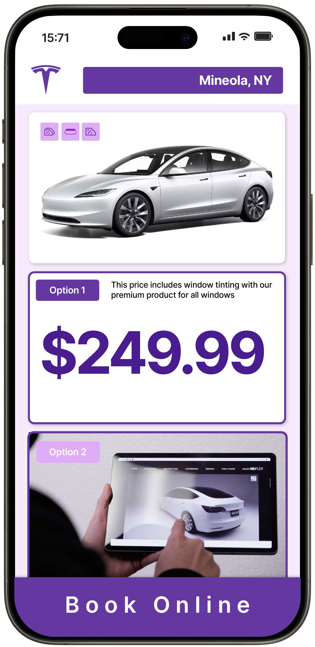 View Affordable Tesla Window Tinting Costs in Mineola, New York