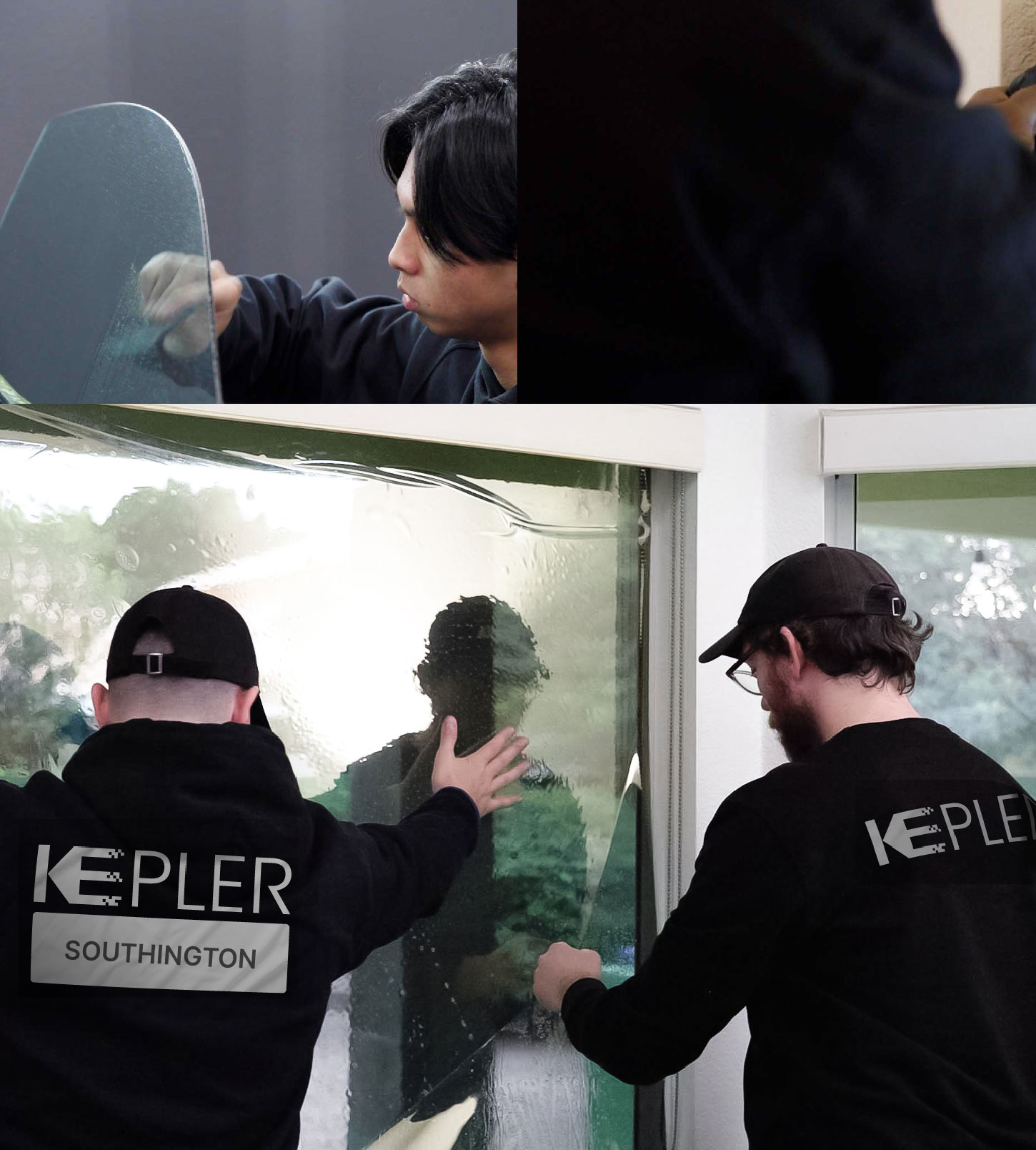 Expert Technician Fitting Advanced Window Tint to Home in Southington
