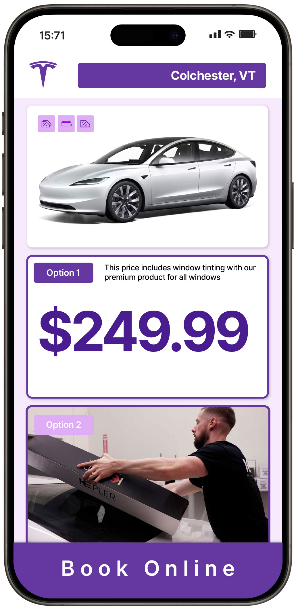 View Affordable Tesla Window Tinting Prices in Colchester, Vermont
