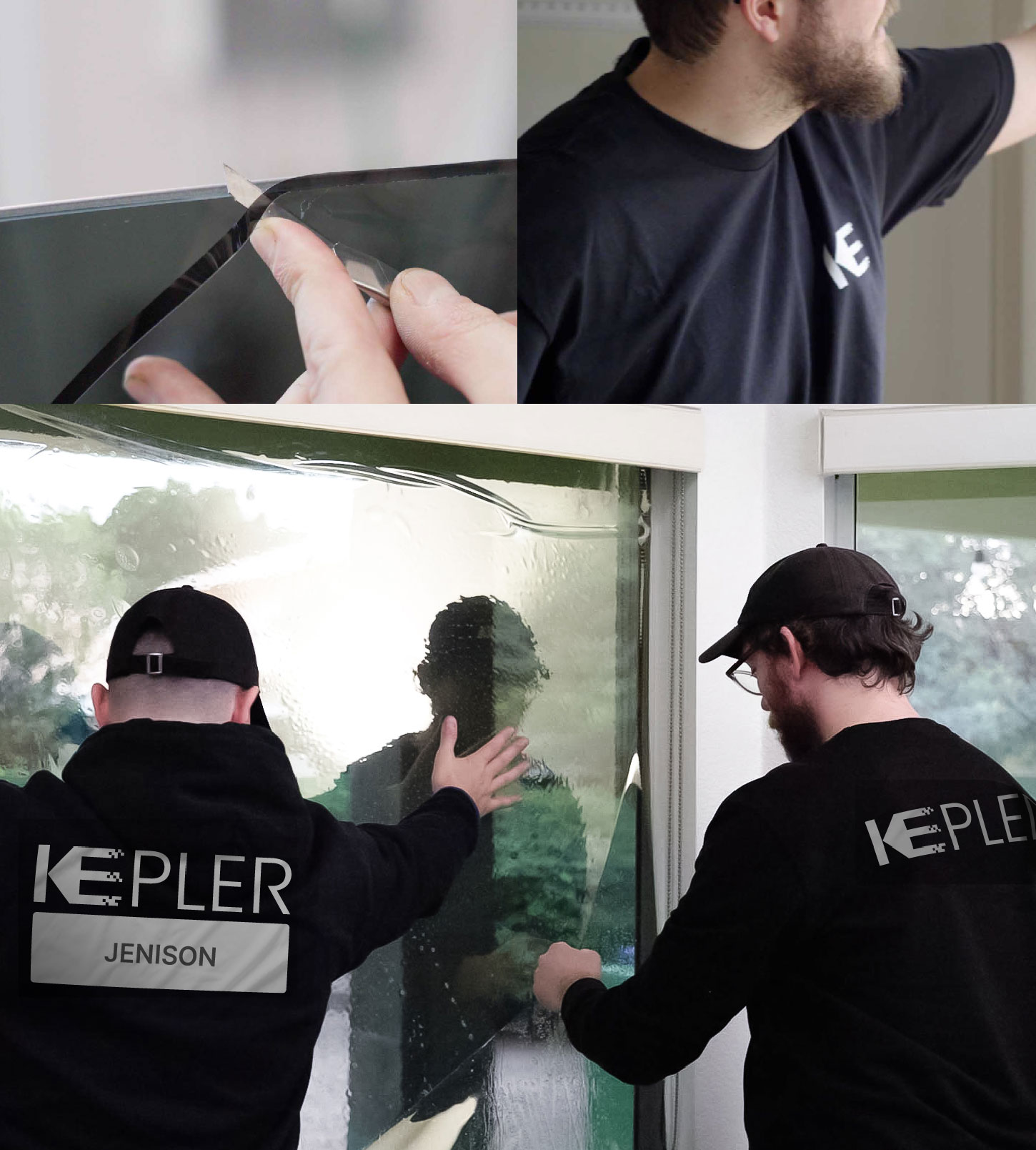 Expert Technician Installing High-tech Window Tint to Home in Jenison